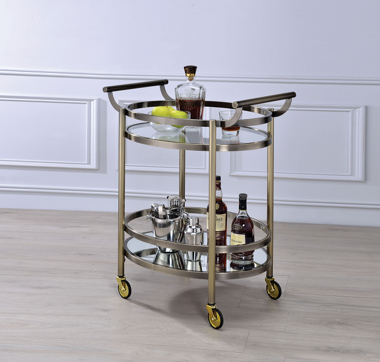 Lakelyn Brushed Bronze & Clear Glass Serving Cart - Luxury Home Furniture (MI)