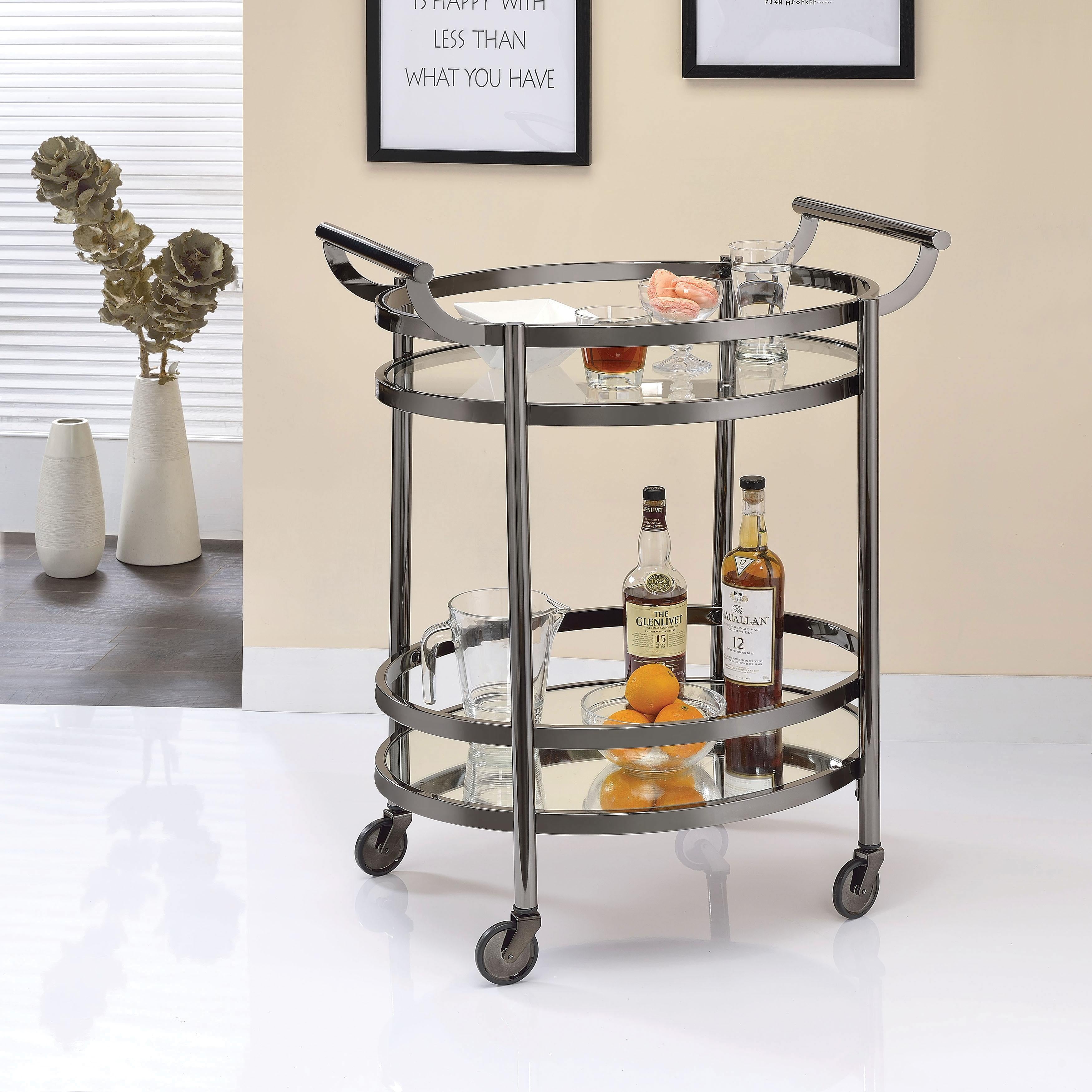 Lakelyn Black Nickel & Clear Glass Serving Cart - Luxury Home Furniture (MI)