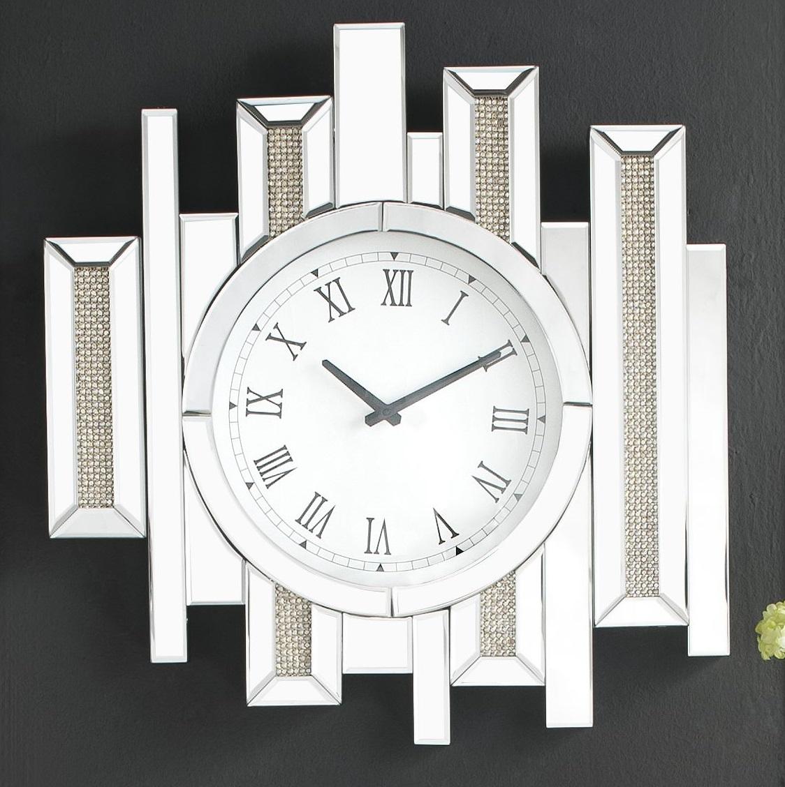 Lavina Mirrored & Faux Diamonds Wall Clock - Luxury Home Furniture (MI)