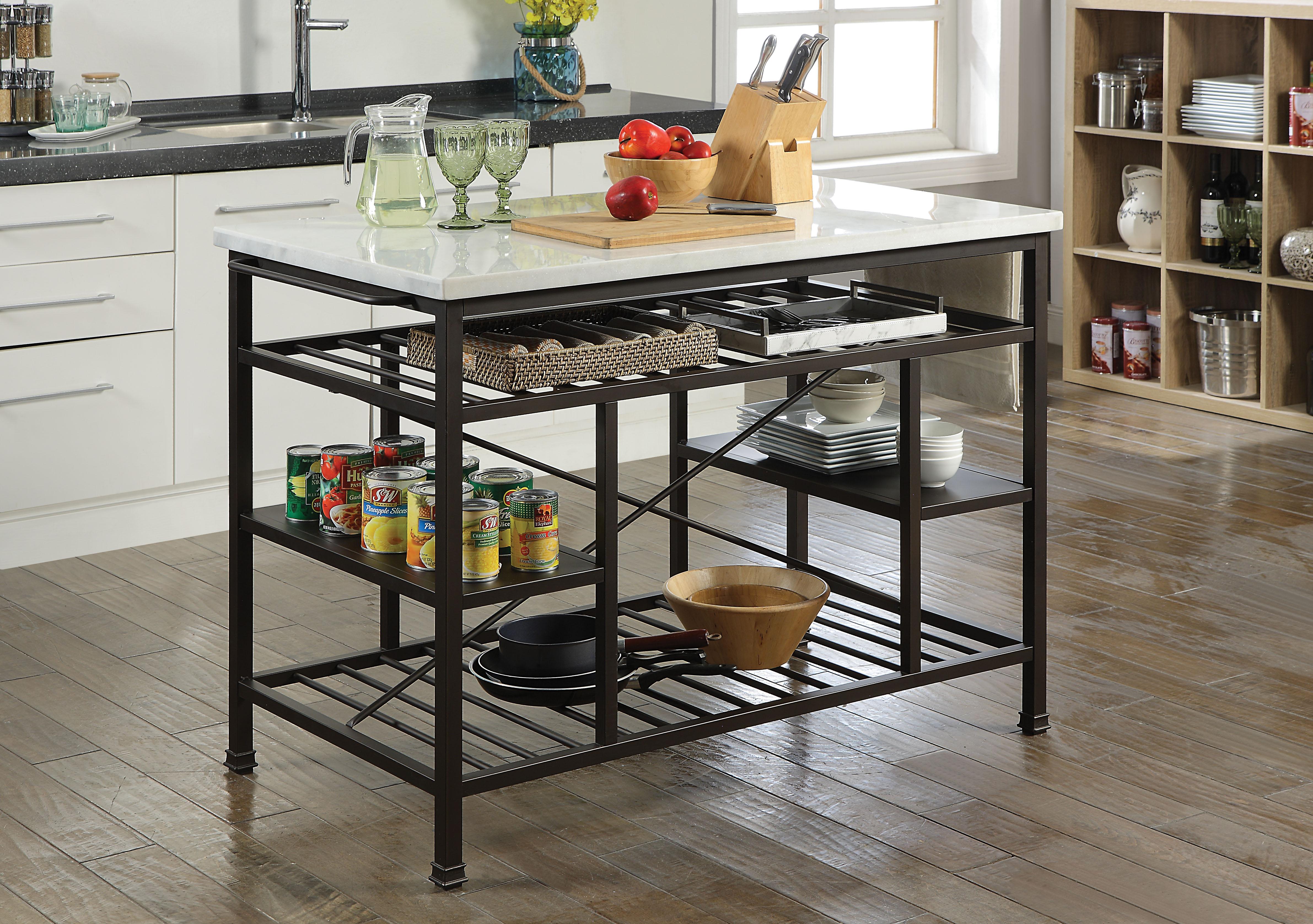 Lanzo Marble & Gunmetal Kitchen Island (Counter) - Luxury Home Furniture (MI)