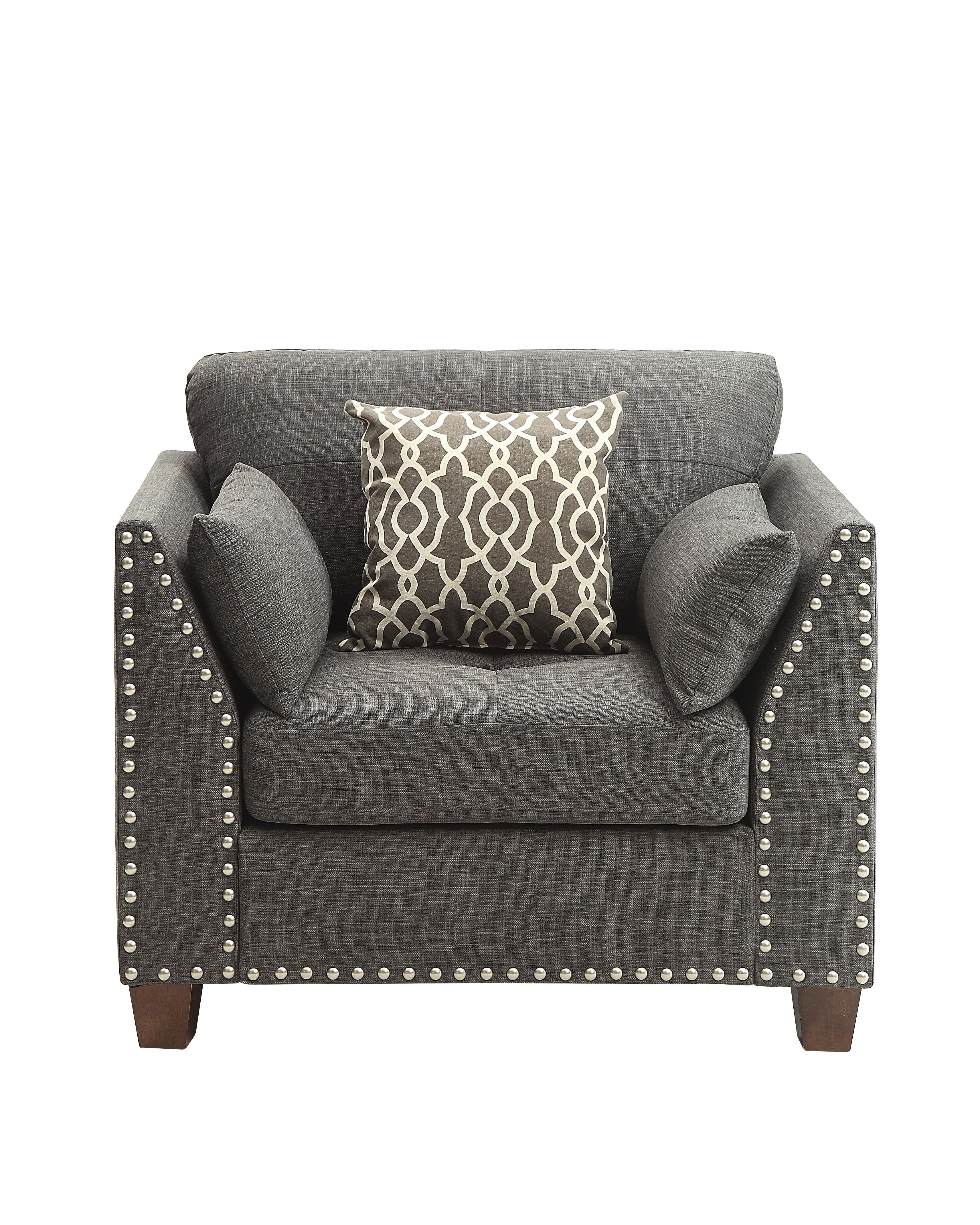 Laurissa Light Charcoal Linen Chair & 3 Pillows - Luxury Home Furniture (MI)