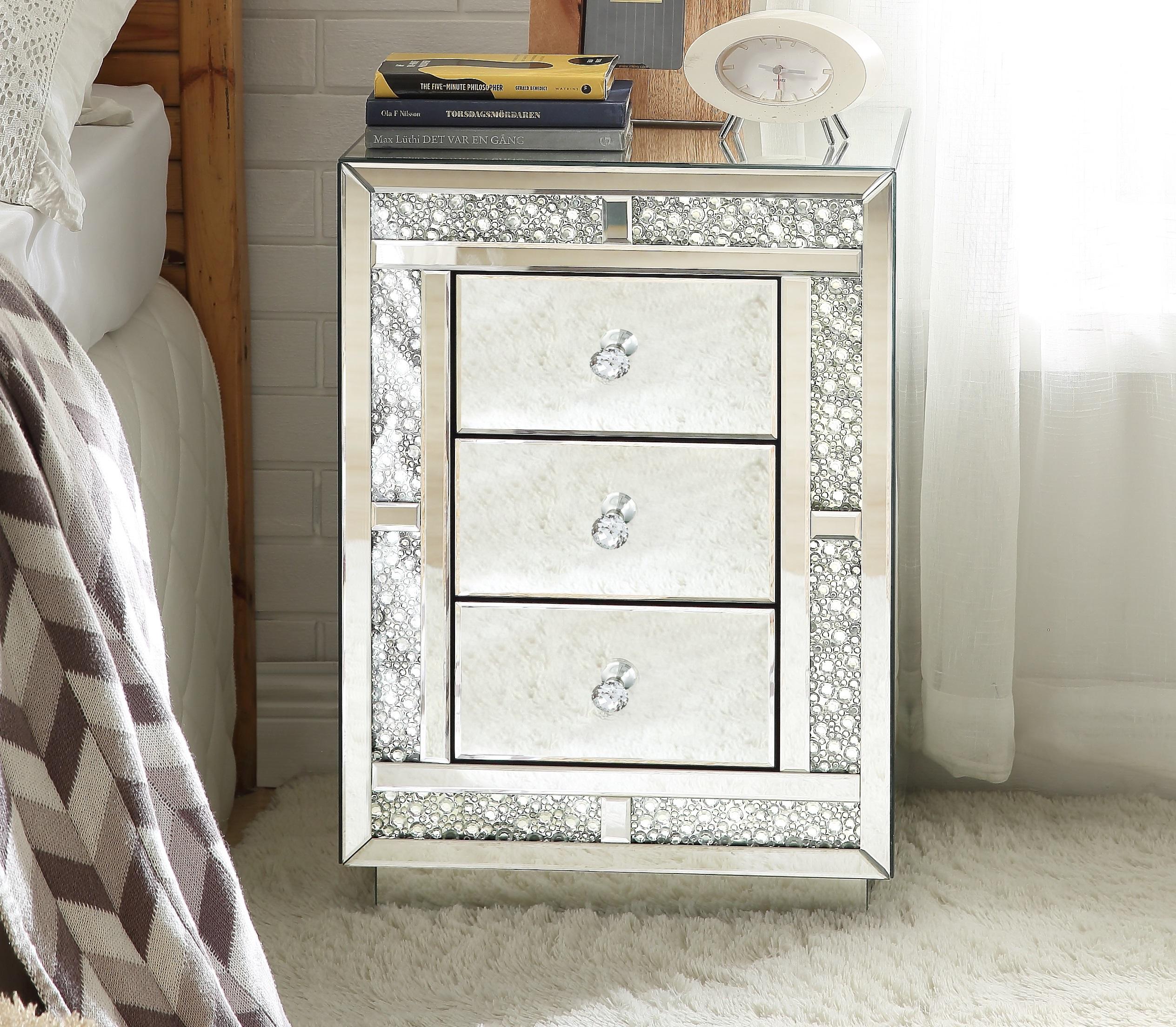 Mallika Mirrored & Faux Crystals Accent Table - Luxury Home Furniture (MI)