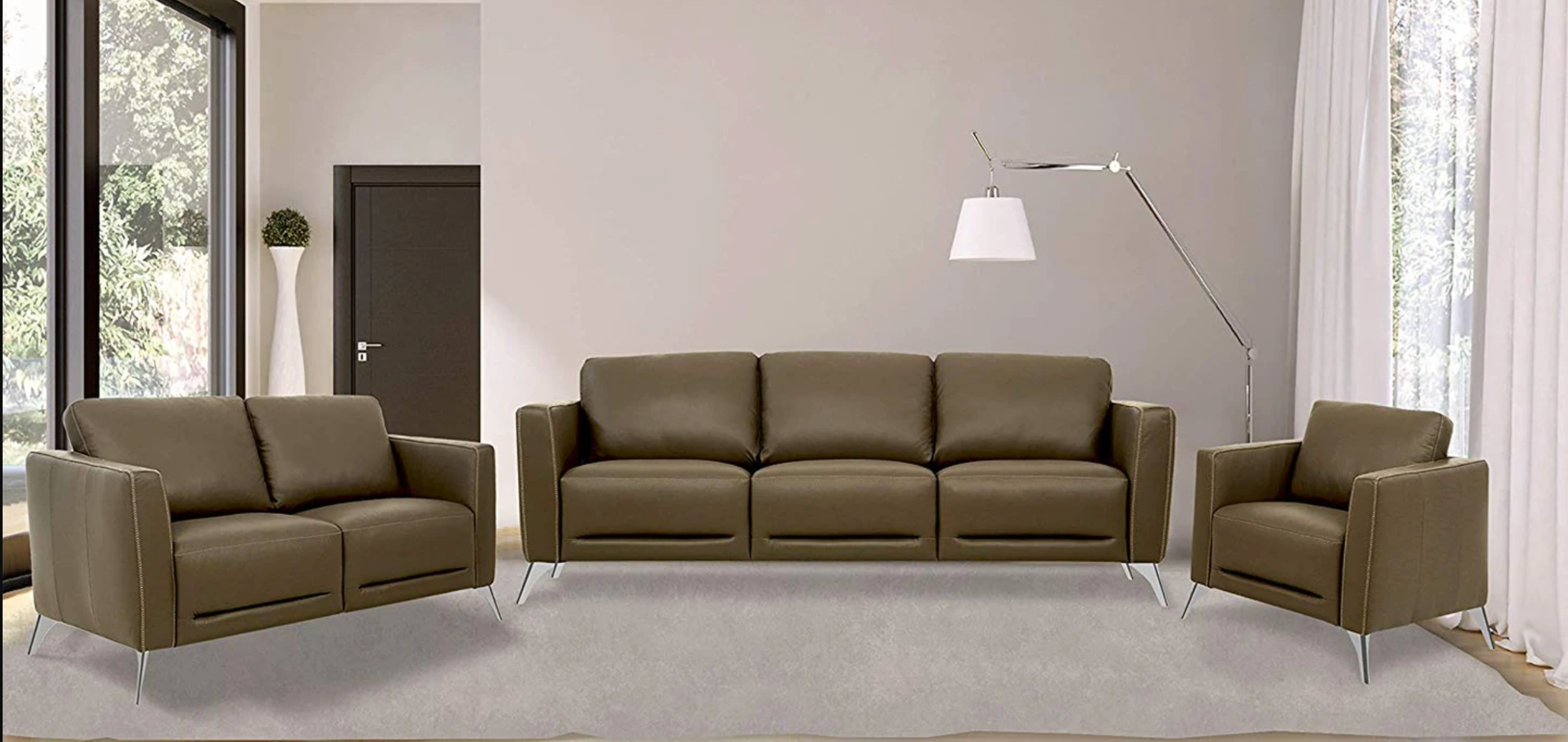 Malaga Taupe Leather Sofa - Luxury Home Furniture (MI)