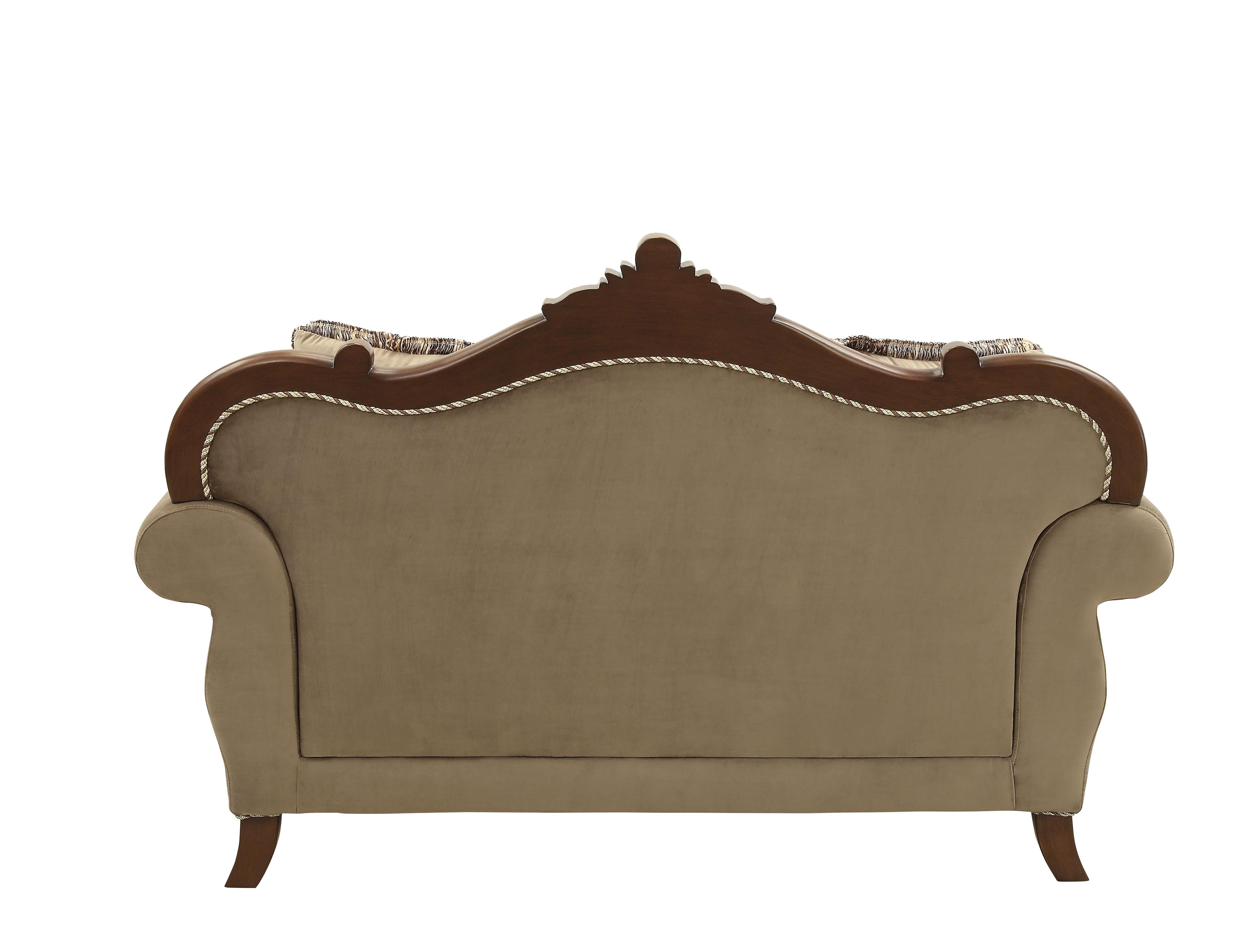 Mehadi Velvet & Walnut Loveseat w/6 Pillows - Luxury Home Furniture (MI)