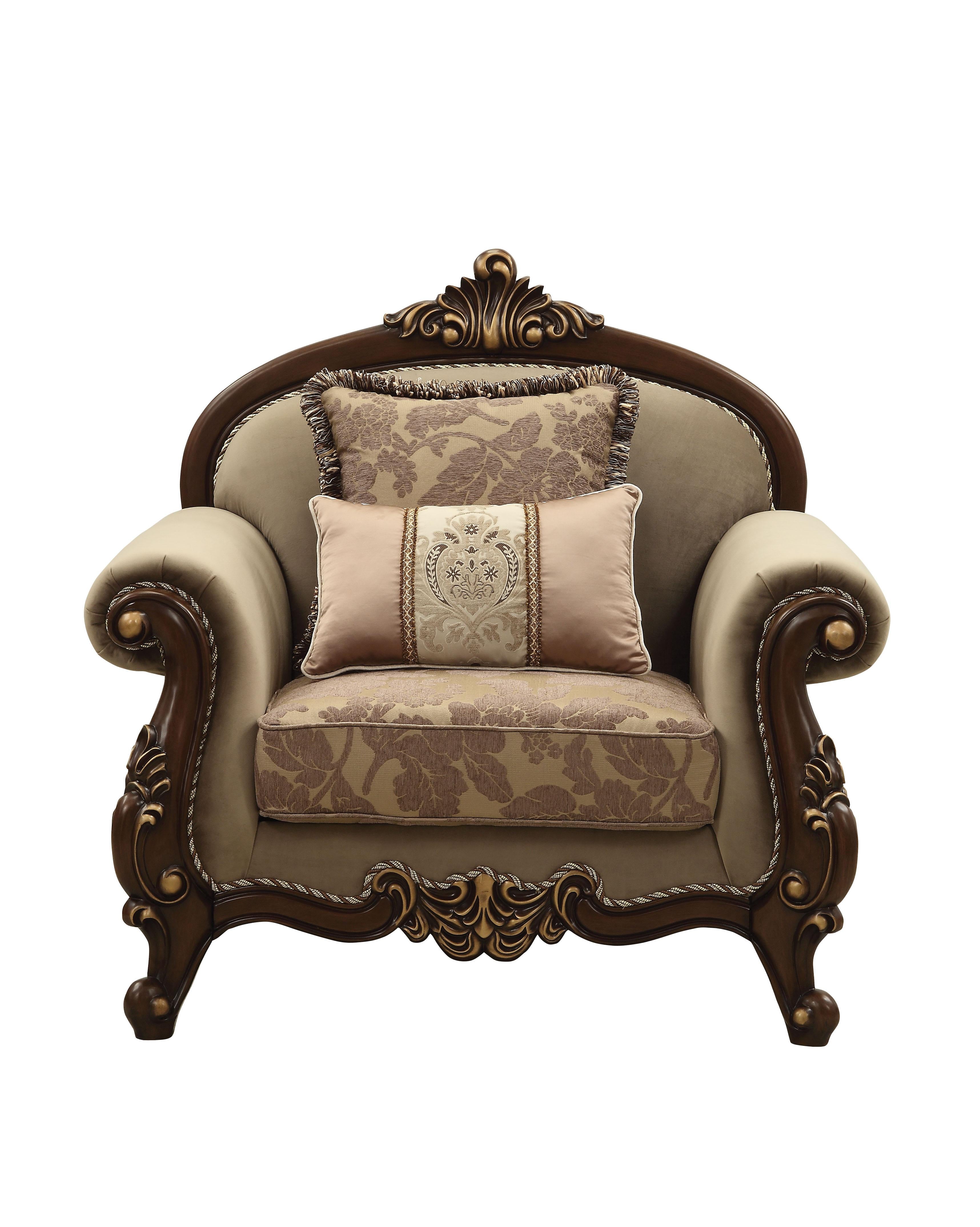 Mehadi Velvet & Walnut Chair & 2 Pillows - Luxury Home Furniture (MI)