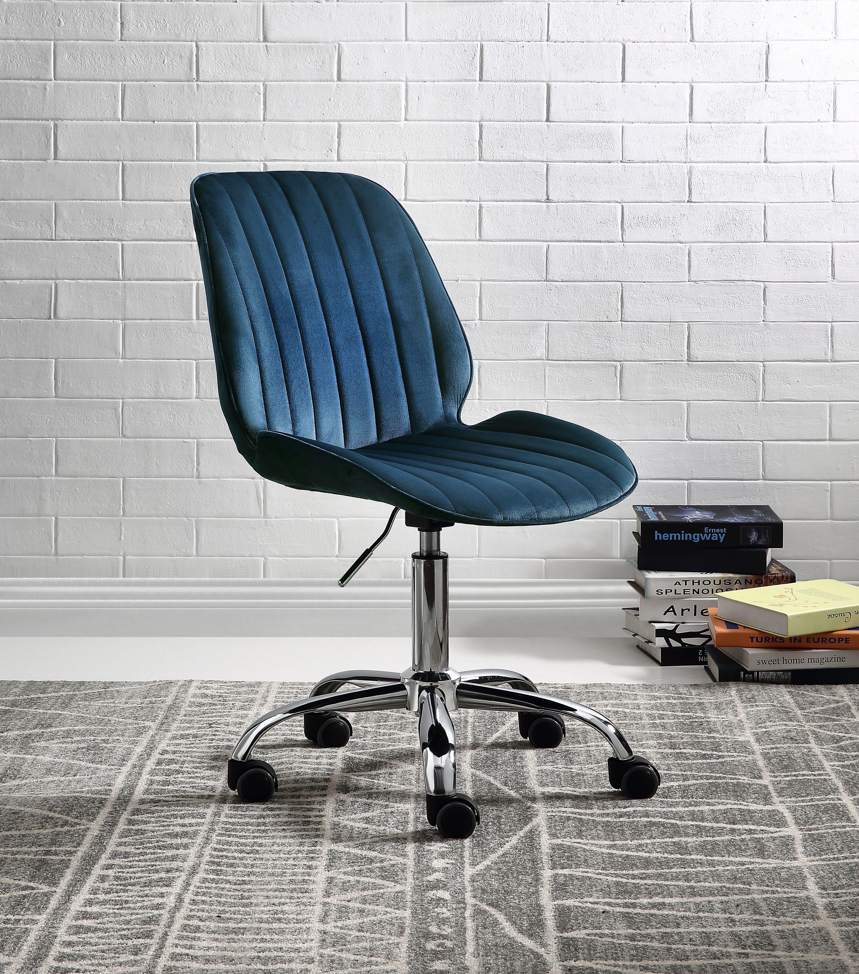 Muata Twilight Blue Velvet & Chrome Office Chair - Luxury Home Furniture (MI)
