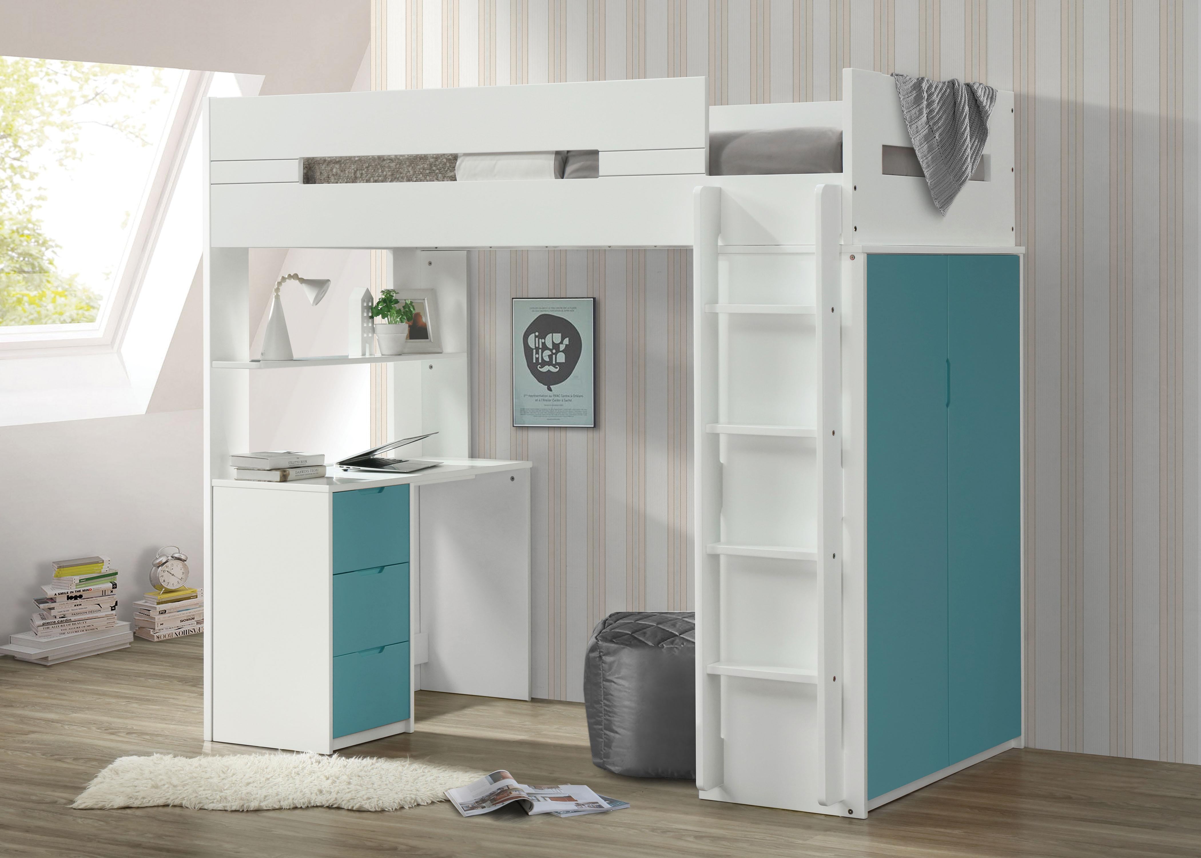 Nerice White & Teal Loft Bed - Luxury Home Furniture (MI)
