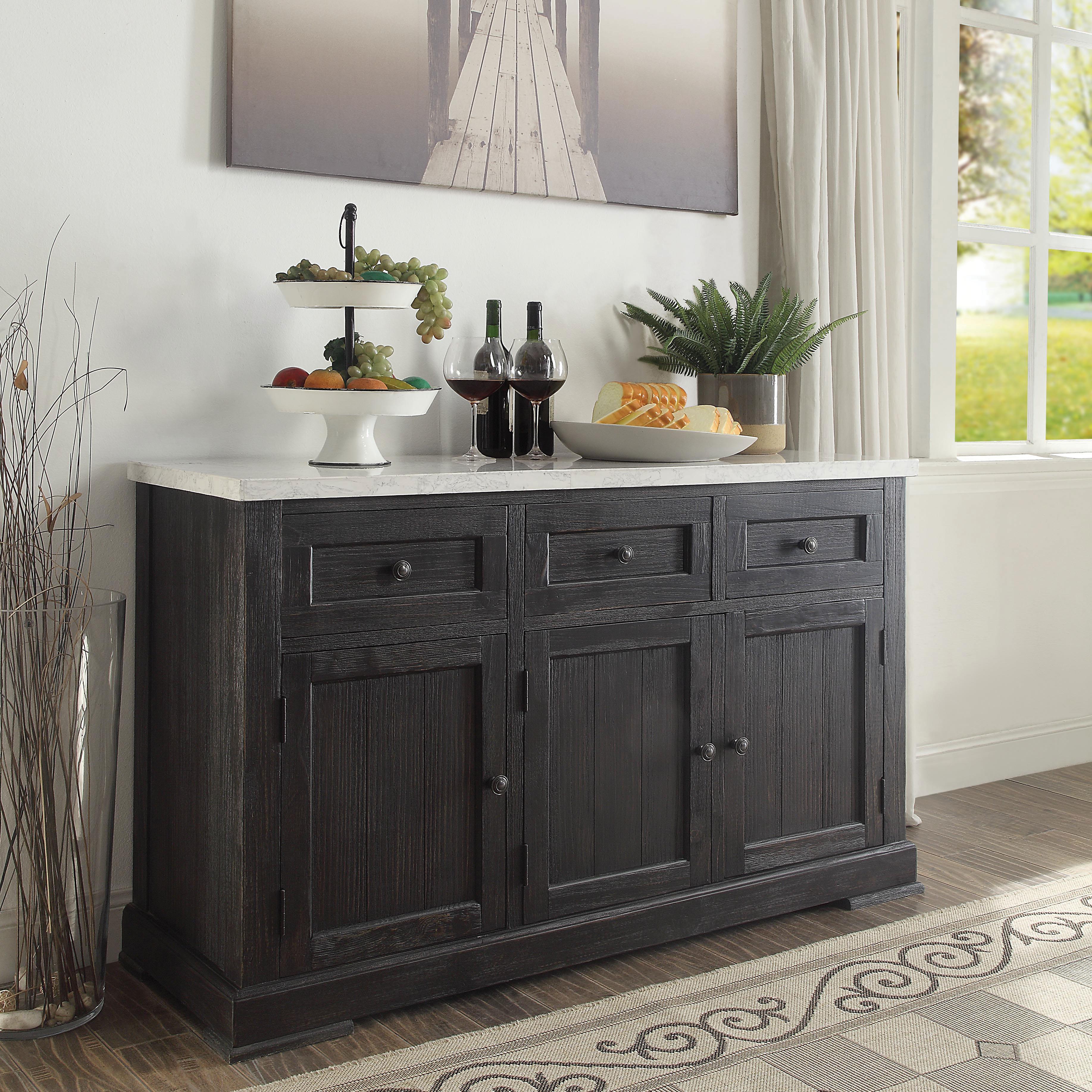 Nolan White Marble & Salvage Dark Oak Server - Luxury Home Furniture (MI)