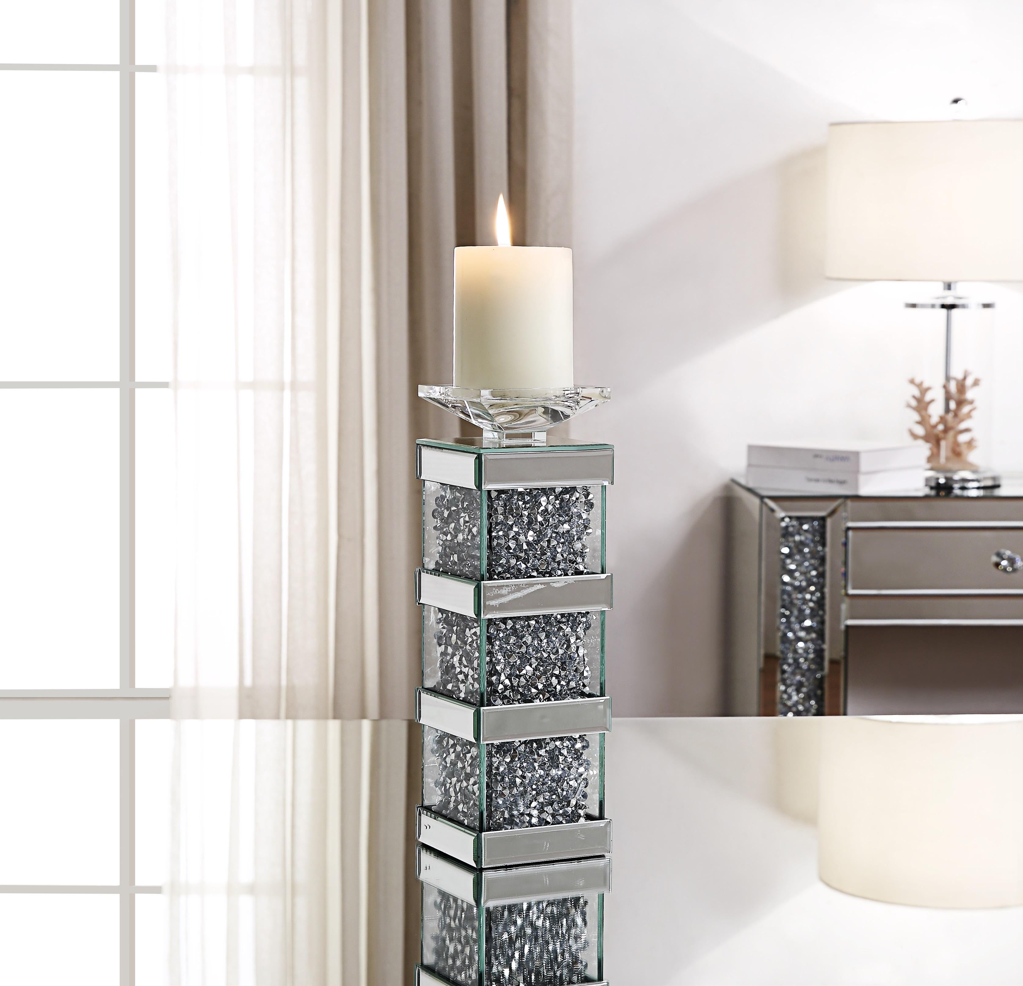 Noralie Mirrored & Faux Diamonds Accent Candleholder - Luxury Home Furniture (MI)
