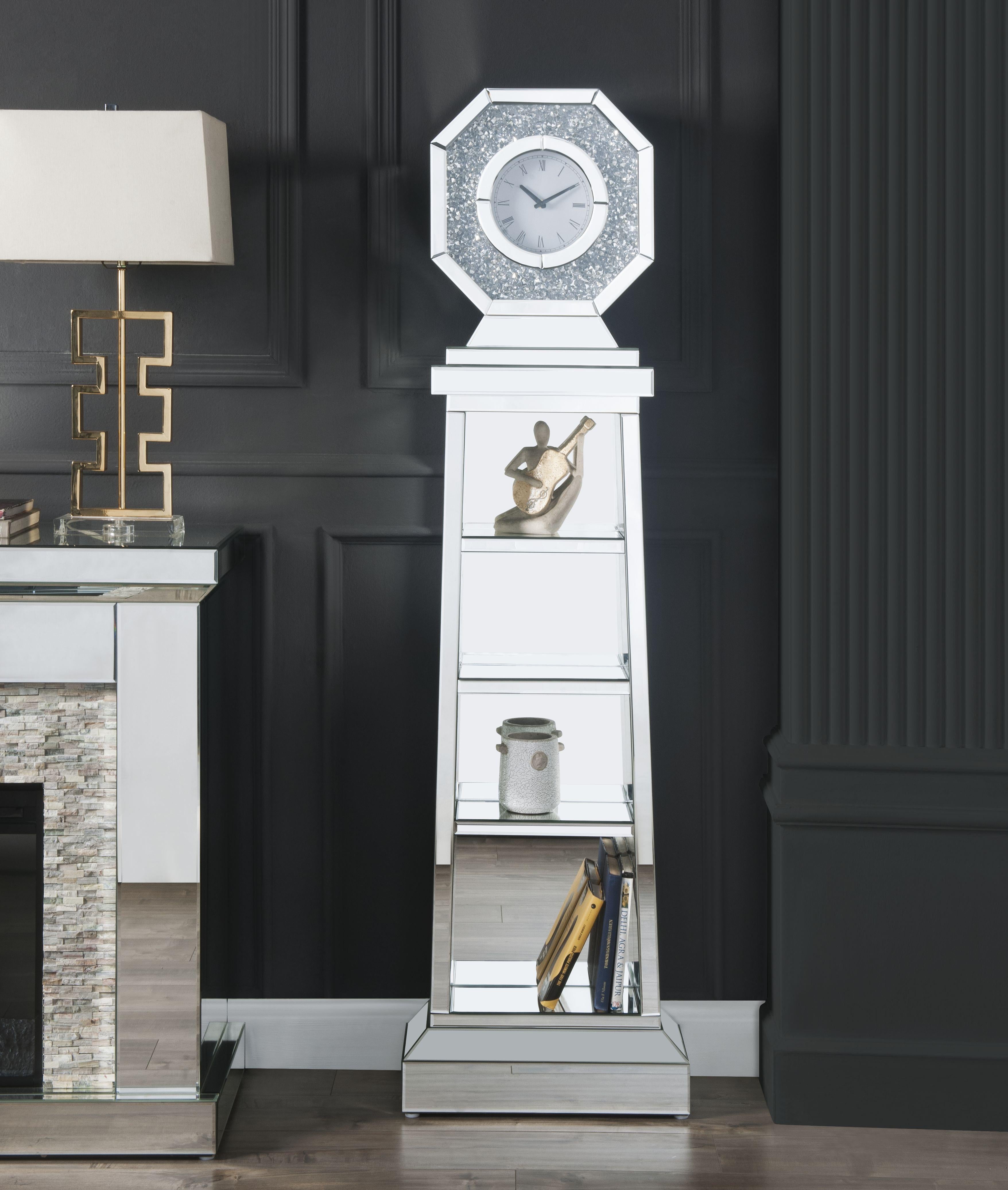 Noralie Mirrored & Faux Diamonds Grandfather Clock - Luxury Home Furniture (MI)