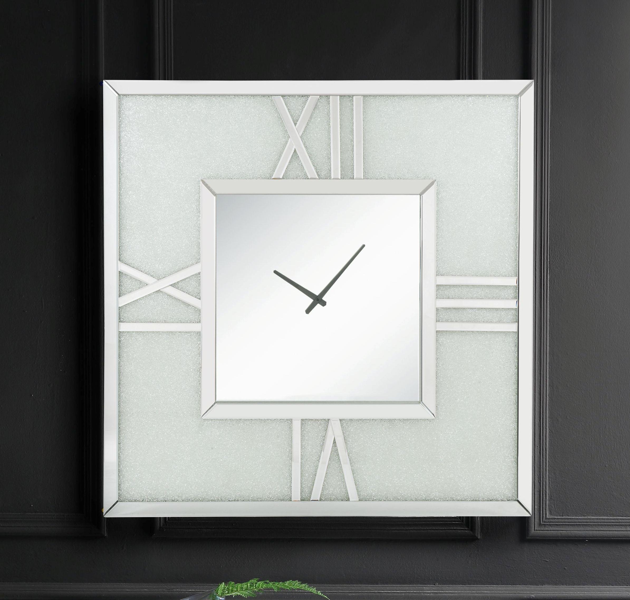 Noralie Mirrored & Faux Diamonds Wall Clock (LED) - Luxury Home Furniture (MI)