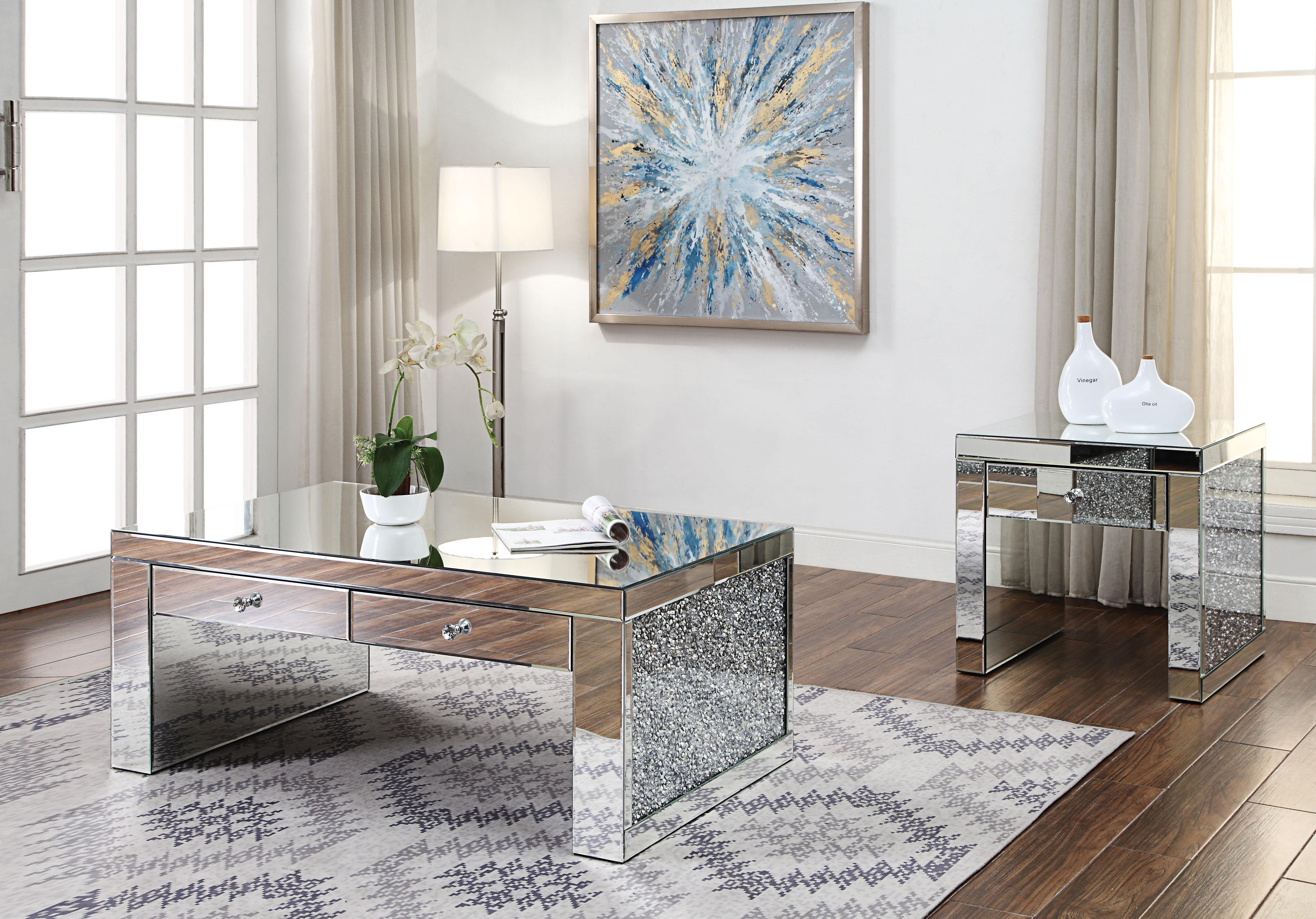 Noralie Mirrored & Faux Diamonds Coffee Table - Luxury Home Furniture (MI)