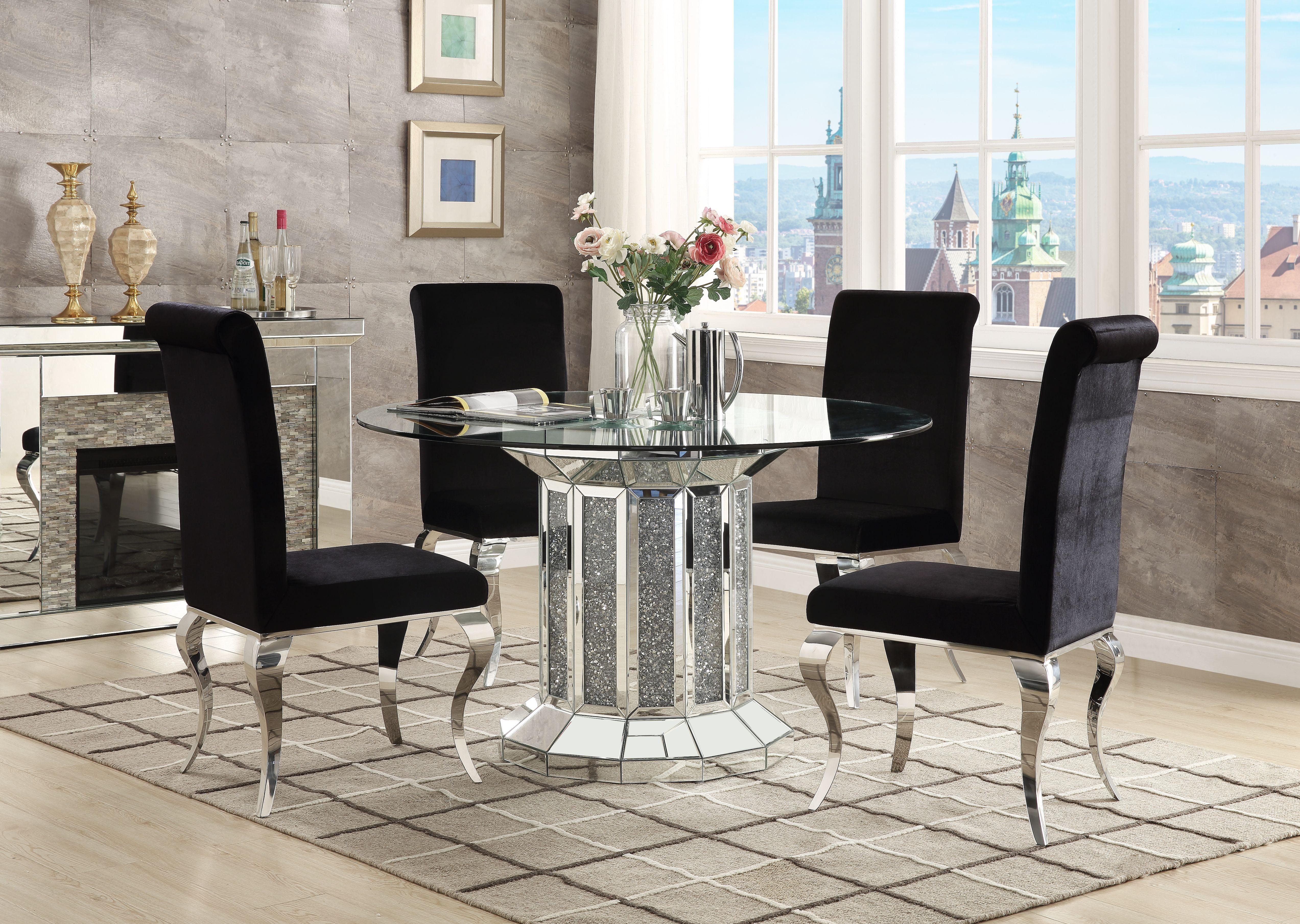 Noralie Mirrored & Faux Diamonds Dining Table - Luxury Home Furniture (MI)