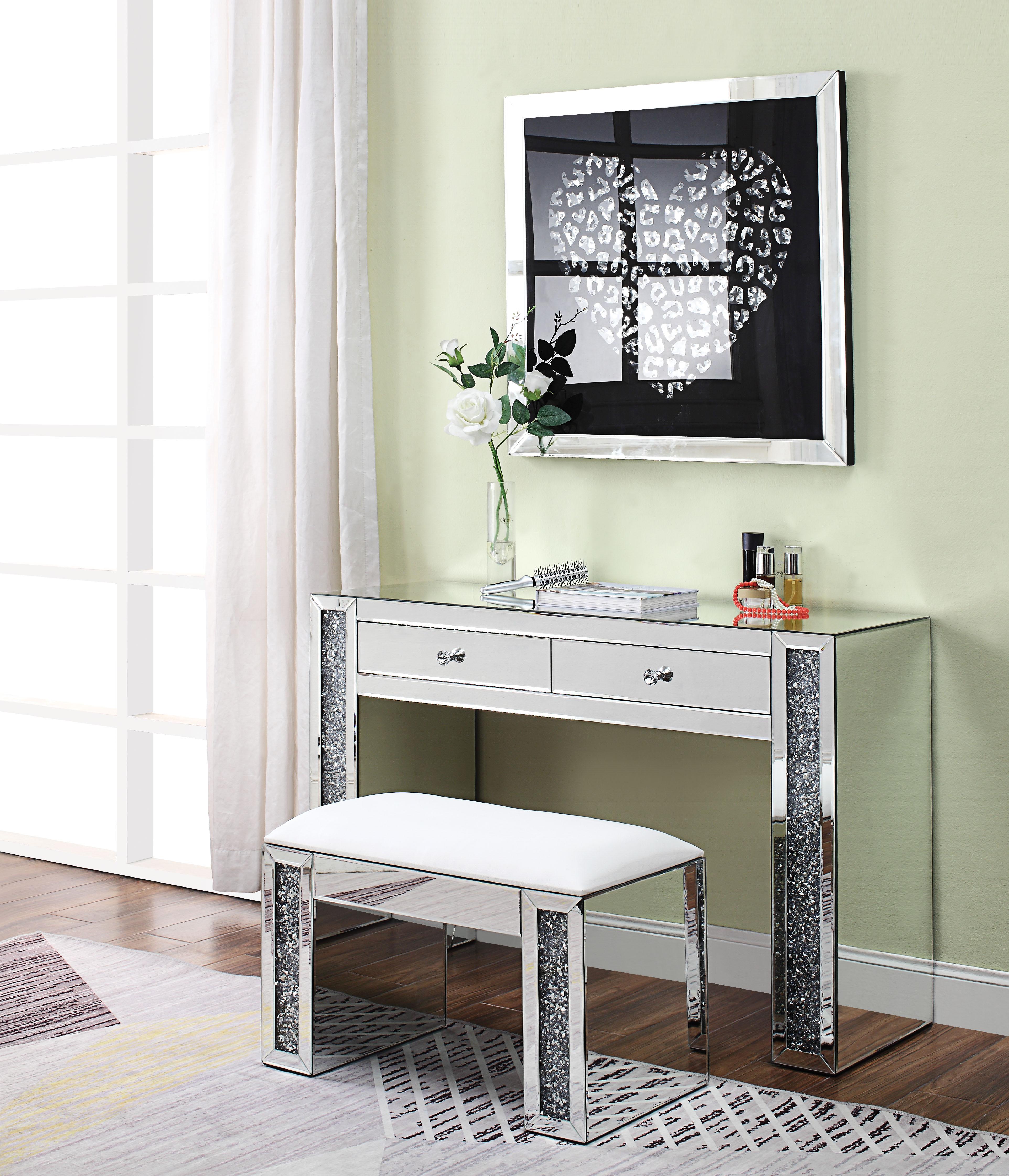 Noralie Mirrored & Faux Diamonds Vanity Desk - Luxury Home Furniture (MI)