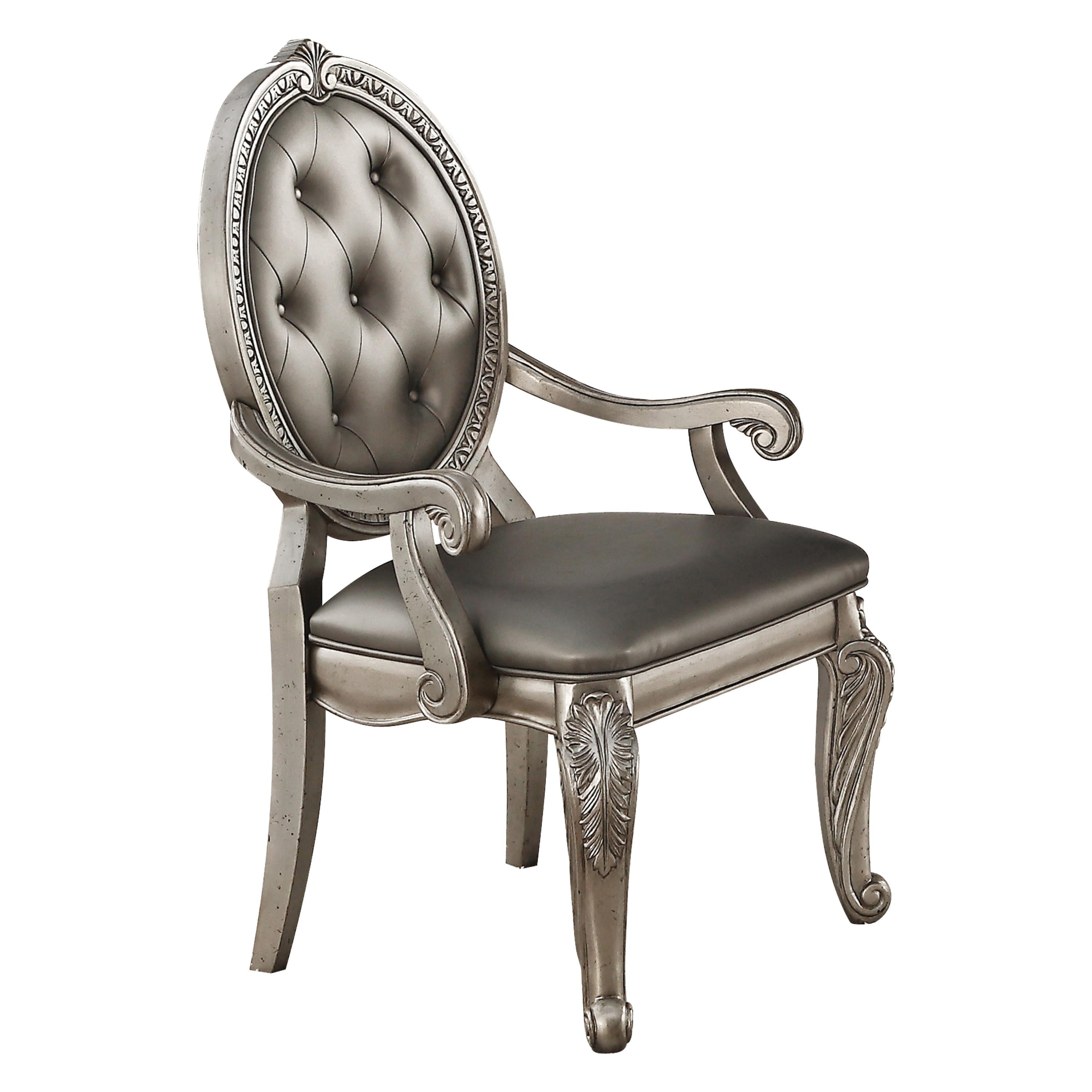 Northville PU & Antique Silver Arm Chair - Luxury Home Furniture (MI)