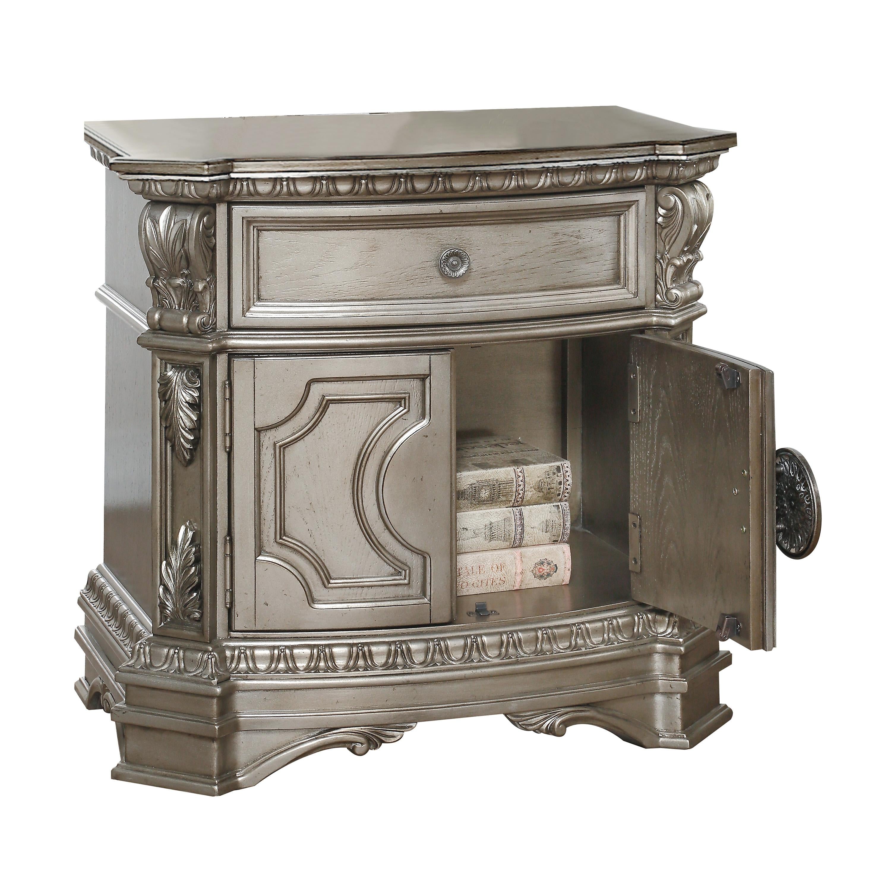 Northville Antique Silver Nightstand (WOOD TOP) - Luxury Home Furniture (MI)