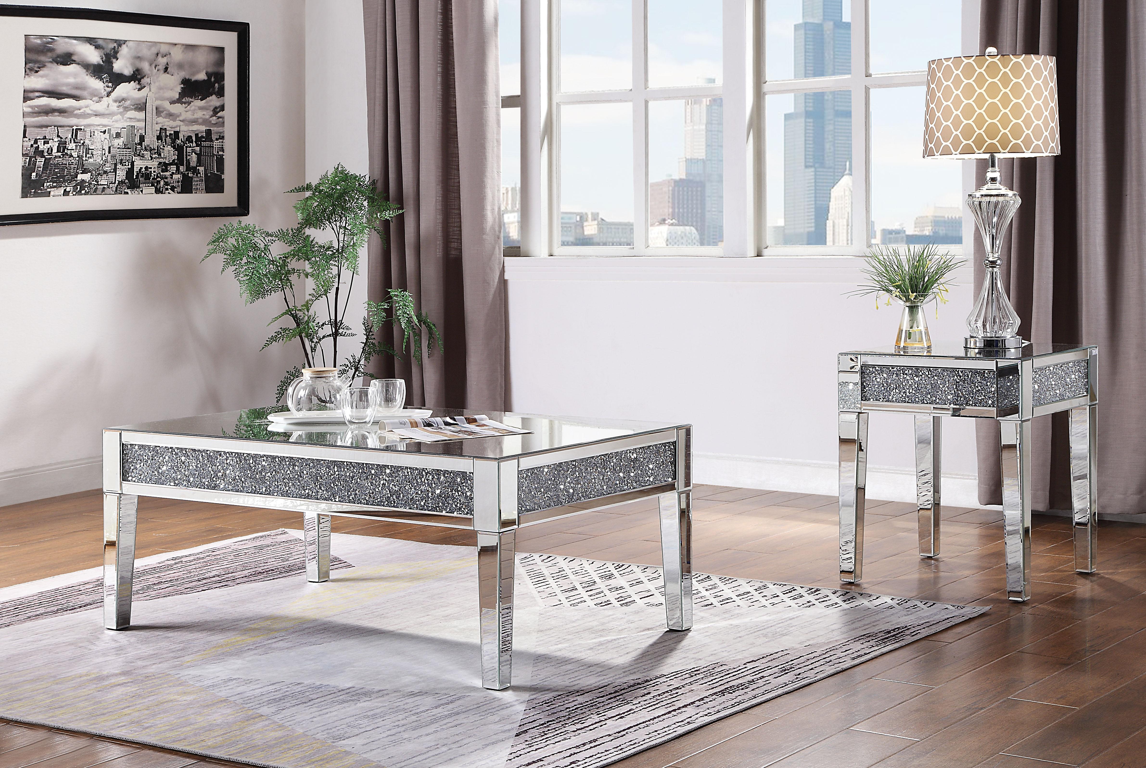 Noralie Mirrored & Faux Diamonds Coffee Table - Luxury Home Furniture (MI)