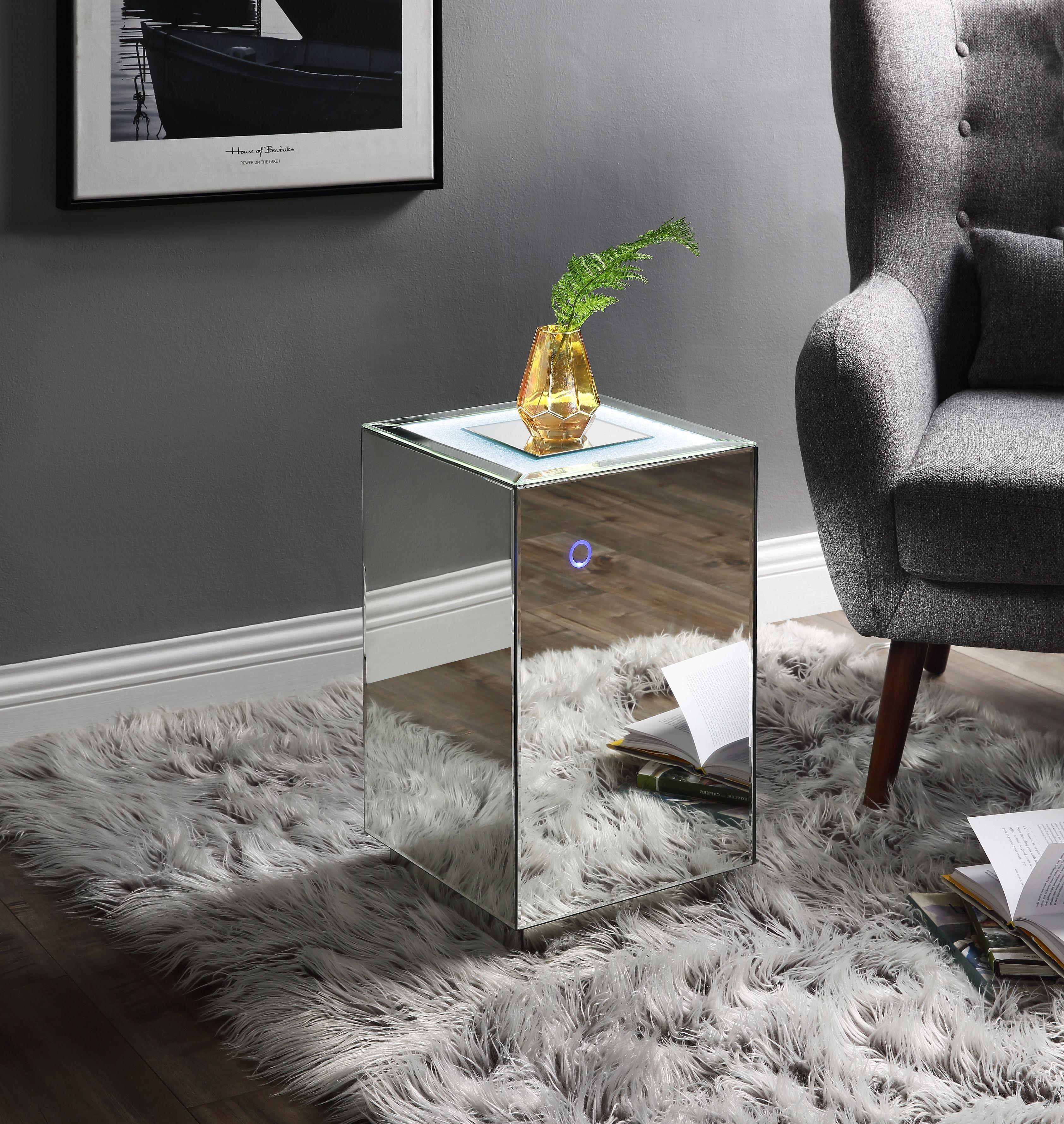 Nyoka Mirrored & Faux Gems Accent Table (LED) - Luxury Home Furniture (MI)