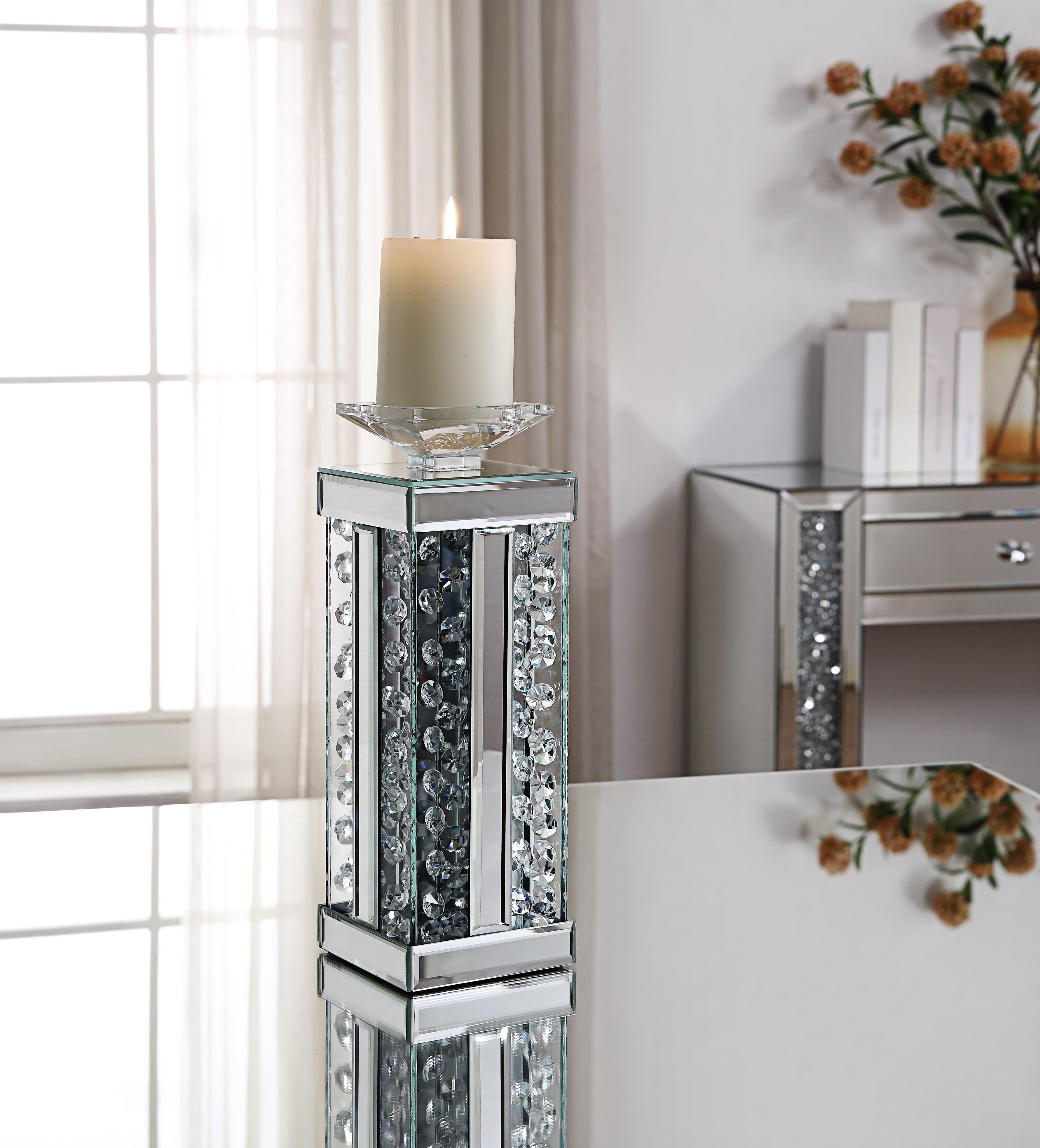 Nysa Mirrored & Faux Crystals Accent Candleholder - Luxury Home Furniture (MI)