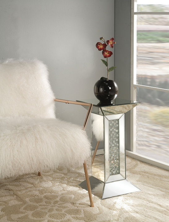 Nysa Mirrored & Faux Crystals Pedestal Stand - Luxury Home Furniture (MI)