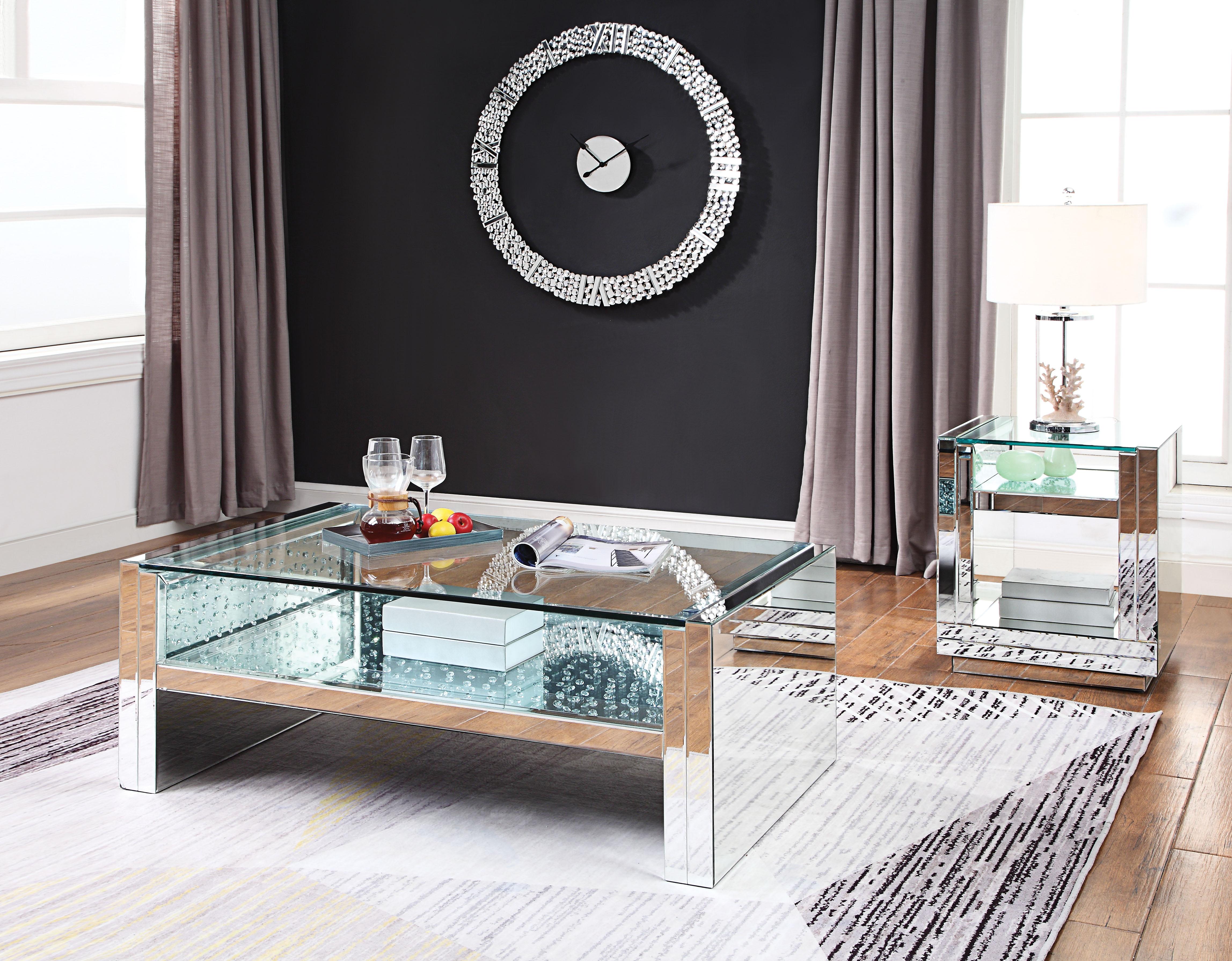 Nysa Mirrored & Faux Crystals Coffee Table - Luxury Home Furniture (MI)