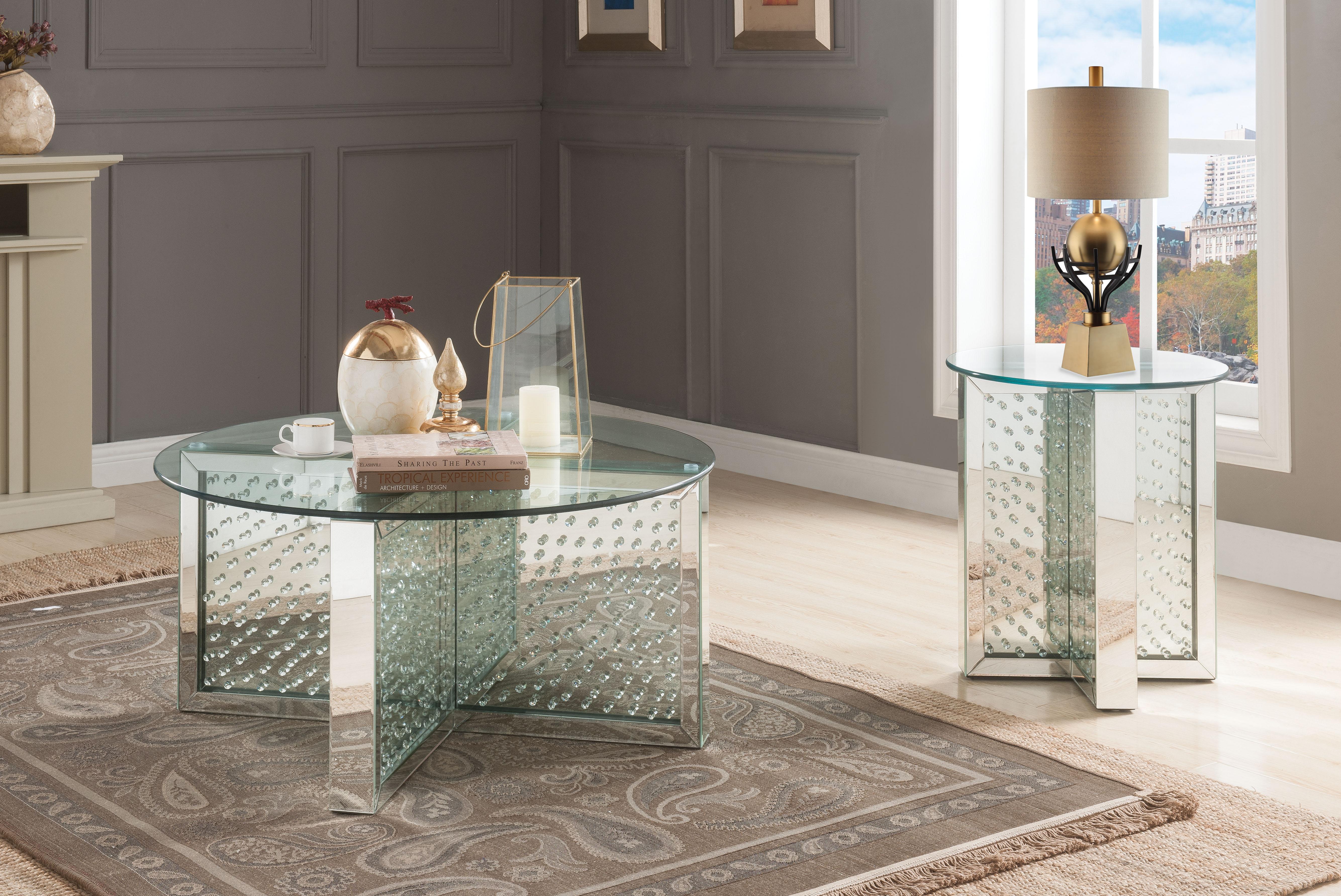 Nysa Mirrored & Faux Crystals Coffee Table - Luxury Home Furniture (MI)