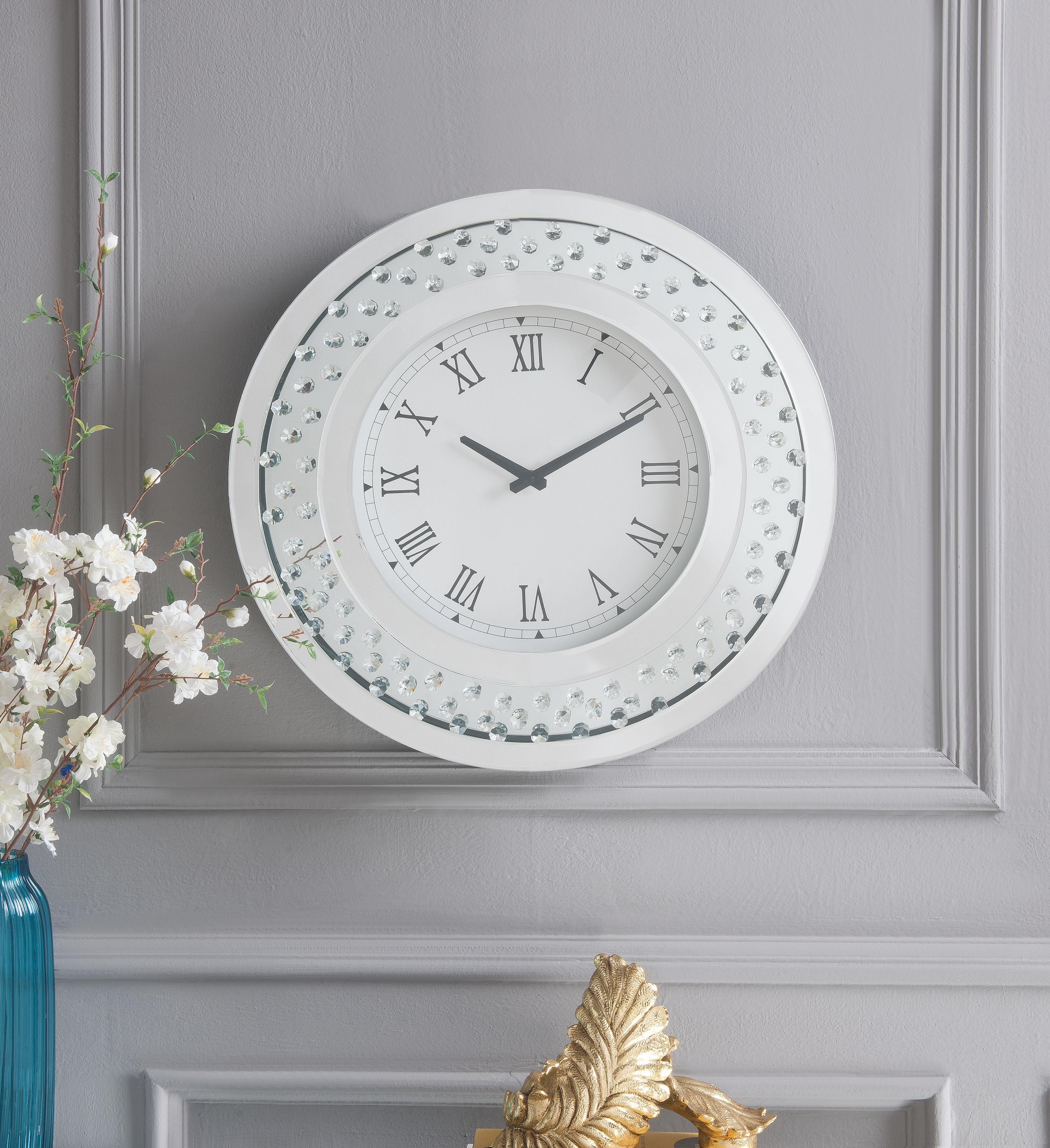Nysa Mirrored & Faux Crystals Wall Clock - Luxury Home Furniture (MI)