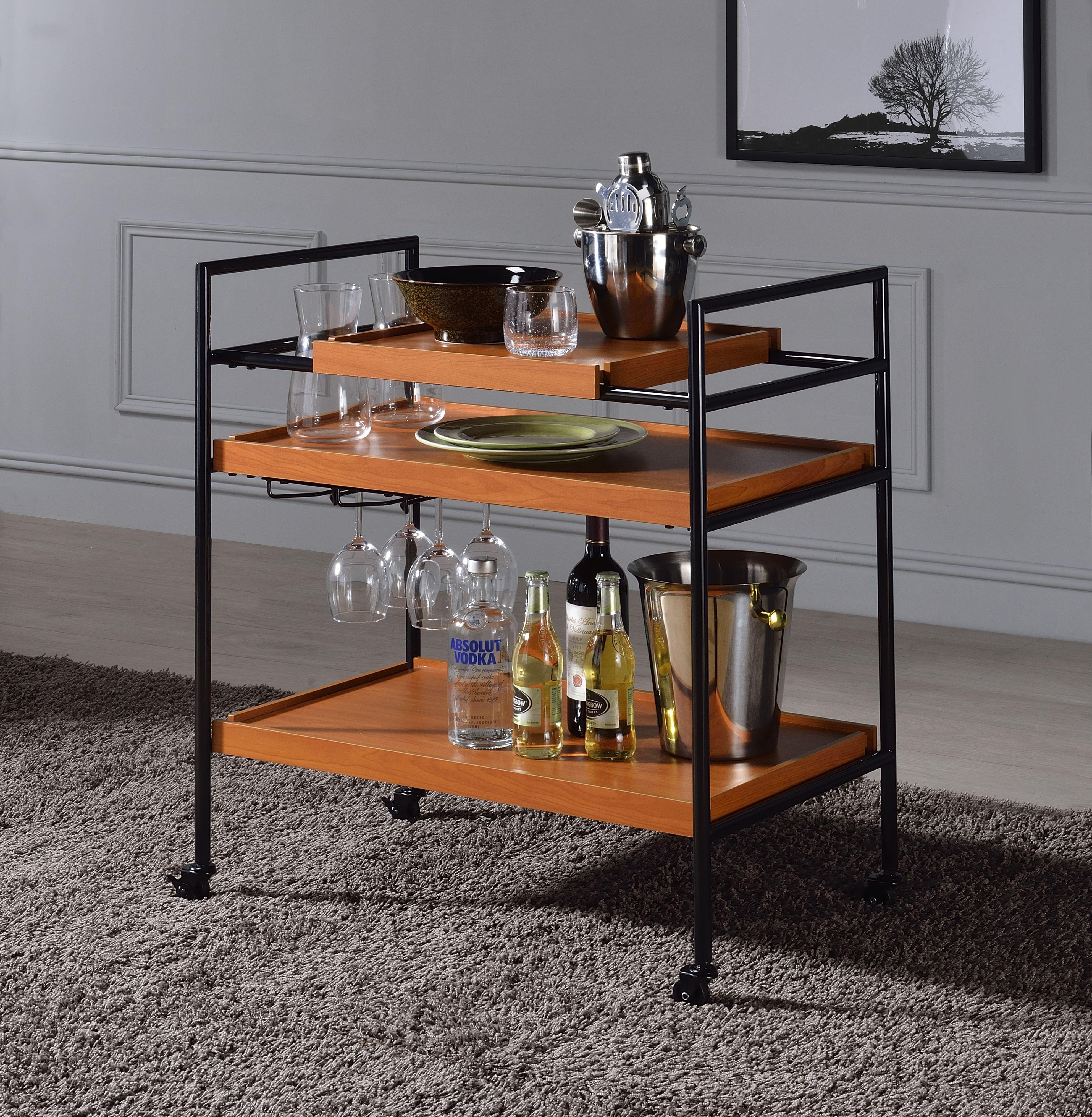 Oaken Honey Oak & Black Serving Cart - Luxury Home Furniture (MI)