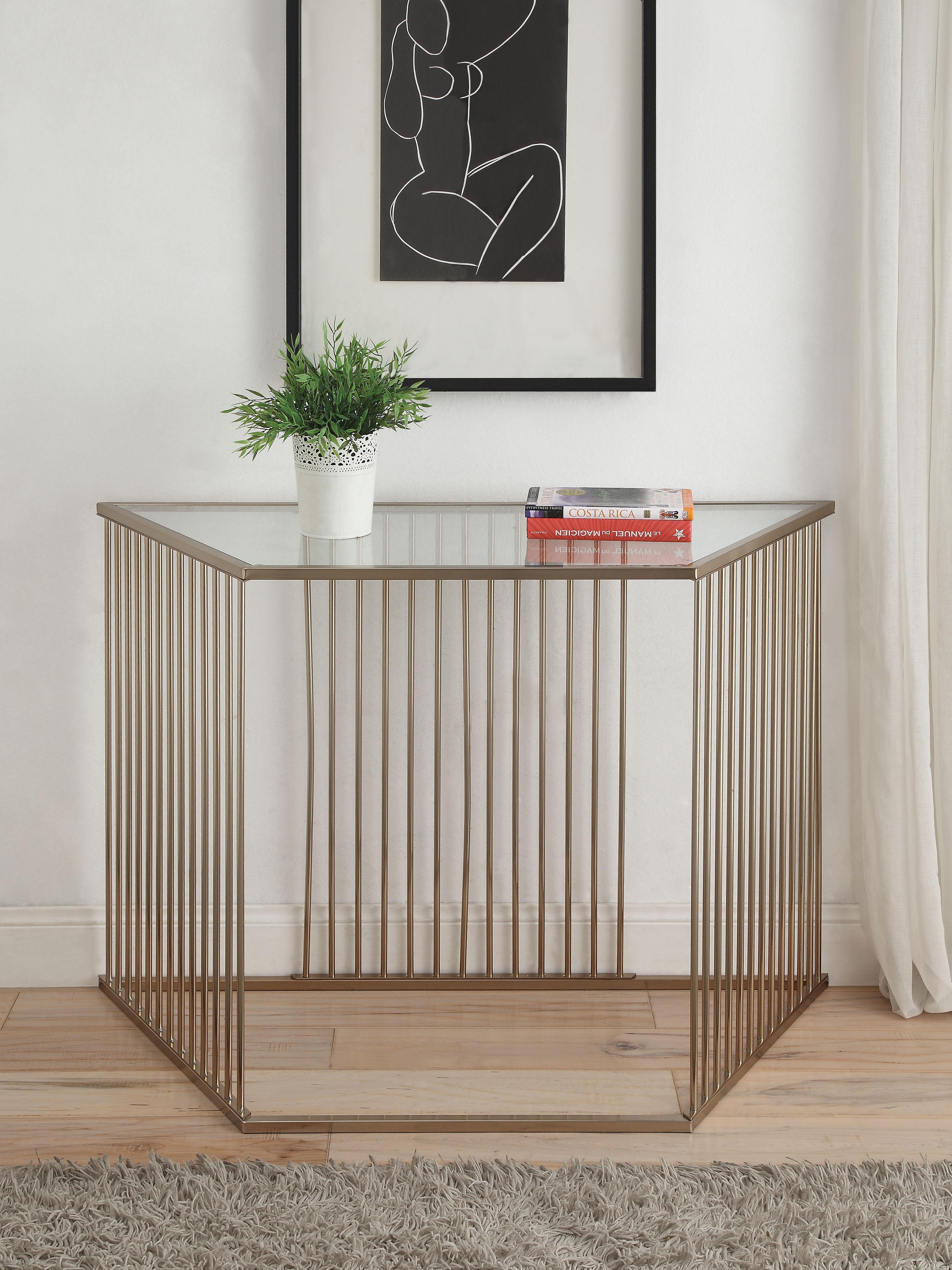 Oaklie Champagne & Clear Glass Sofa Table - Luxury Home Furniture (MI)