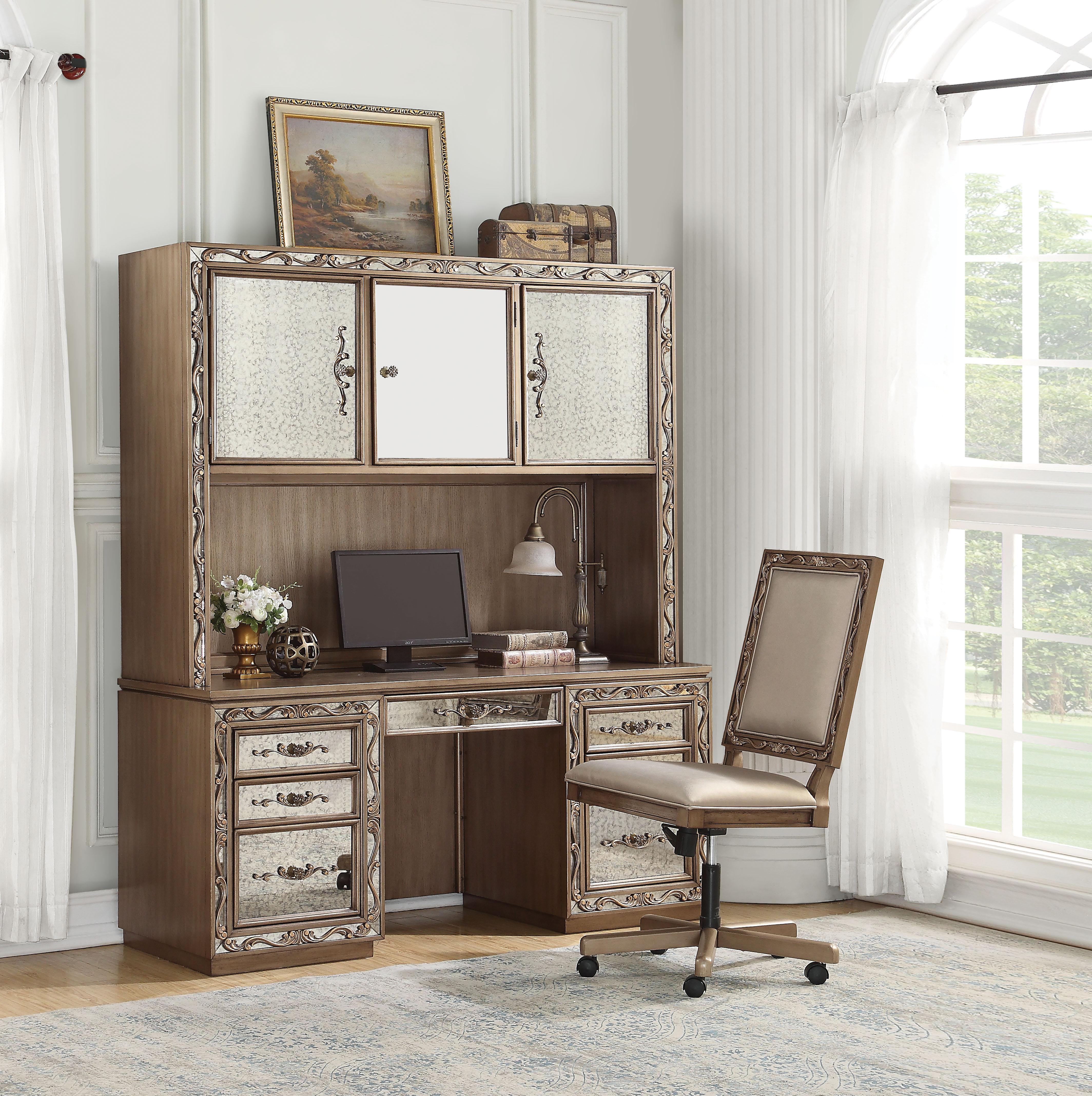 Orianne Antique Gold Computer Desk & Hutch - Luxury Home Furniture (MI)