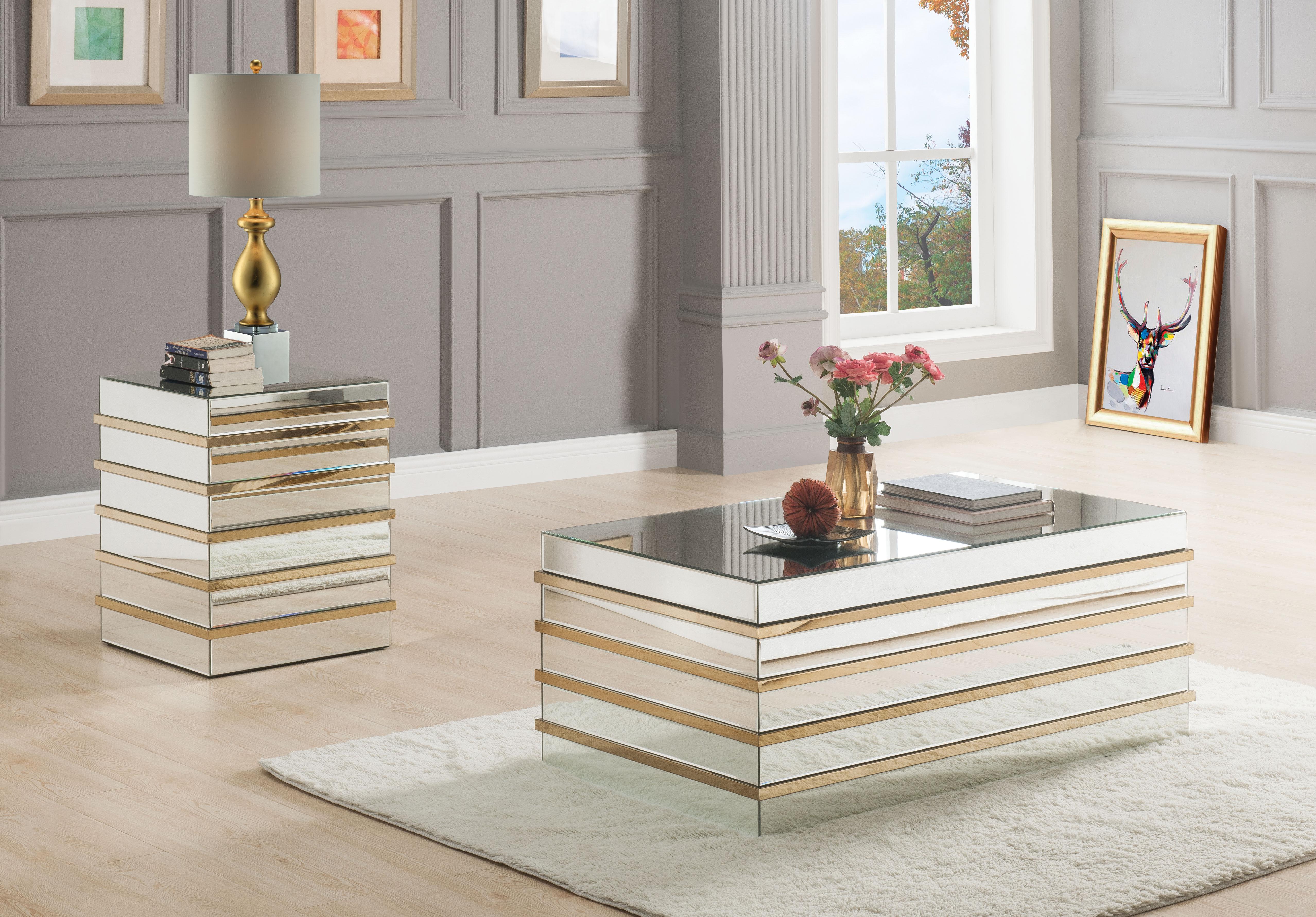 Osma Mirrored & Gold Coffee Table - Luxury Home Furniture (MI)