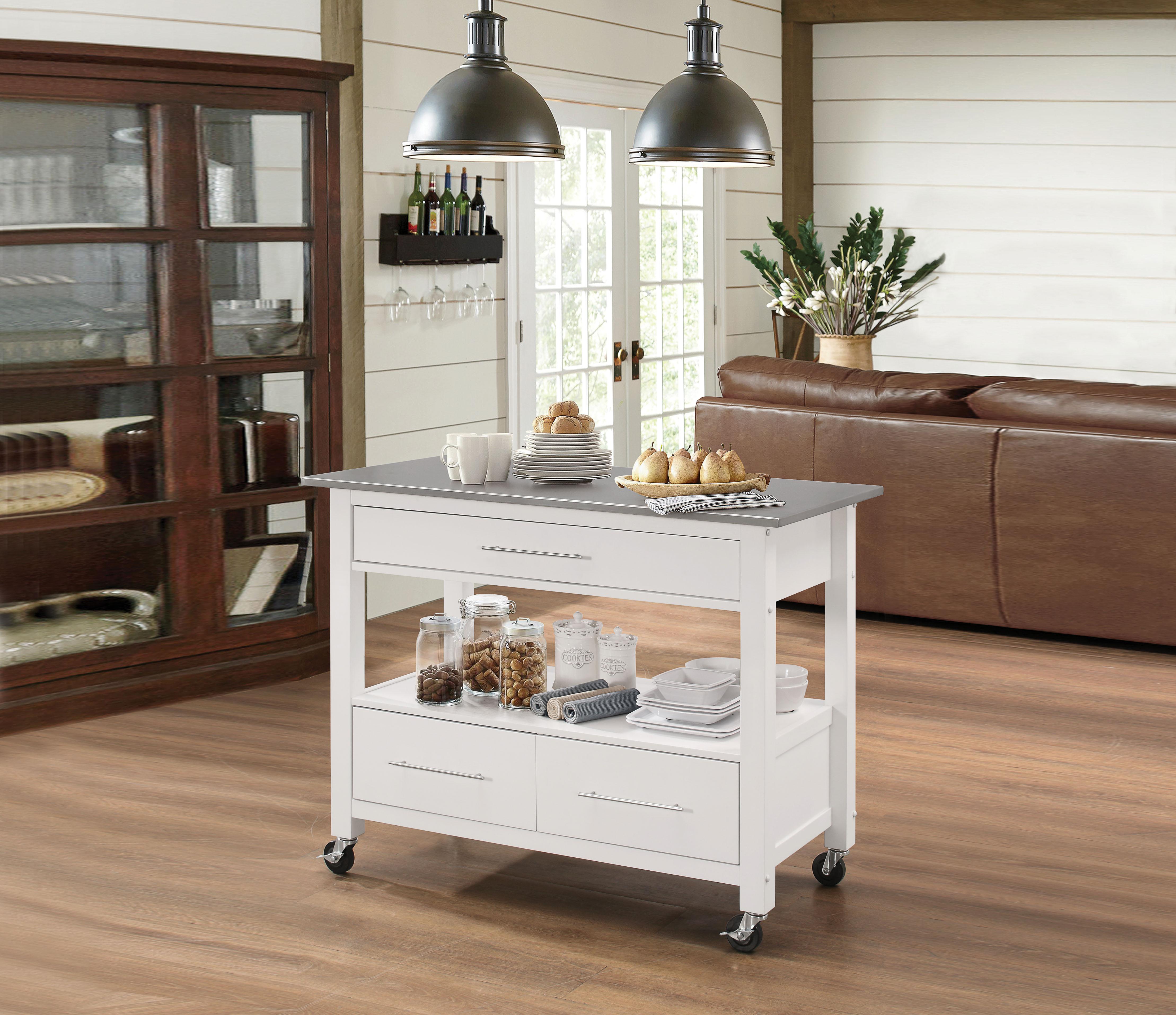 Ottawa Stainless Steel & White Kitchen Cart - Luxury Home Furniture (MI)