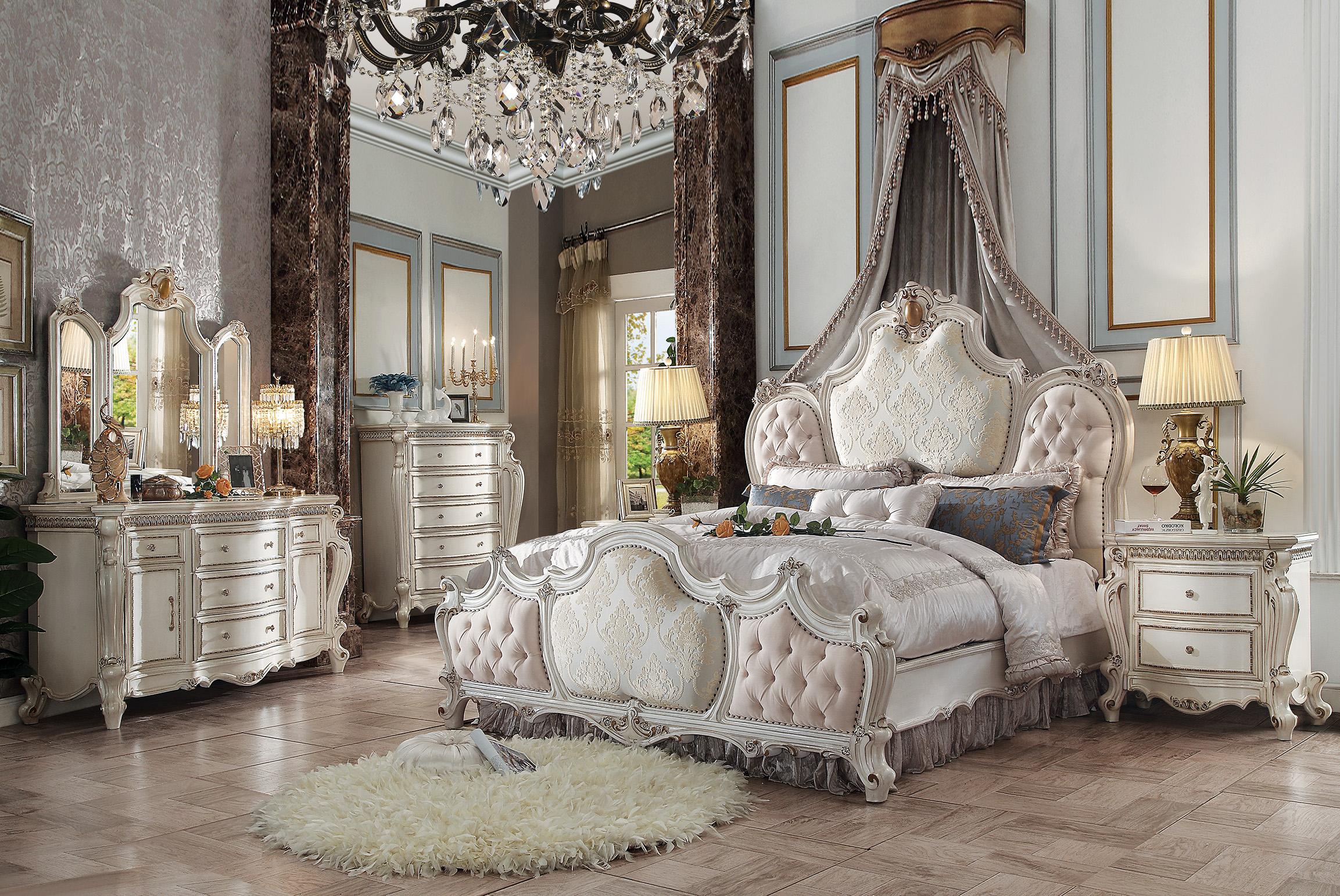 Picardy Fabric & Antique Pearl Eastern King Bed - Luxury Home Furniture (MI)