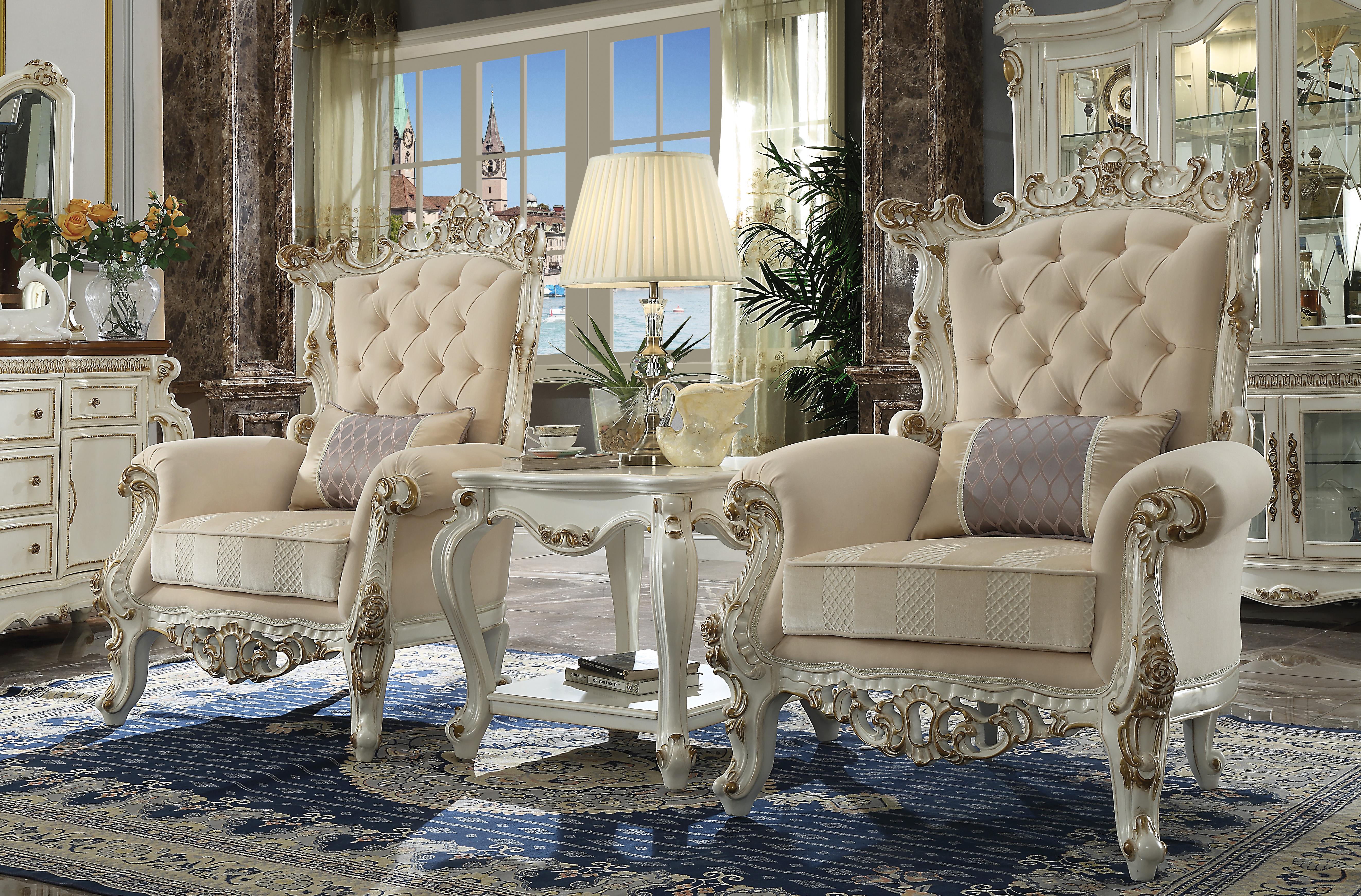 Picardy II Fabric & Antique Pearl Accent Chair & Pillow - Luxury Home Furniture (MI)