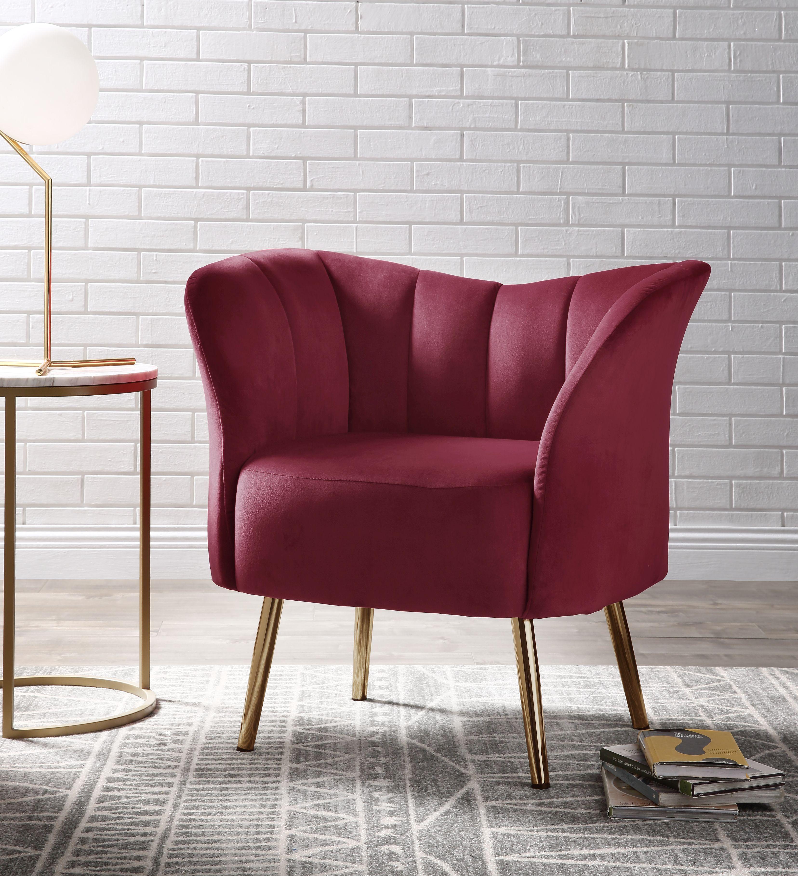 Reese Burgundy Velvet & Gold Accent Chair - Luxury Home Furniture (MI)