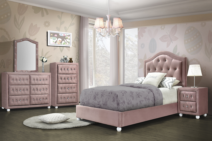 Reggie Pink Fabric Twin Bed - Luxury Home Furniture (MI)