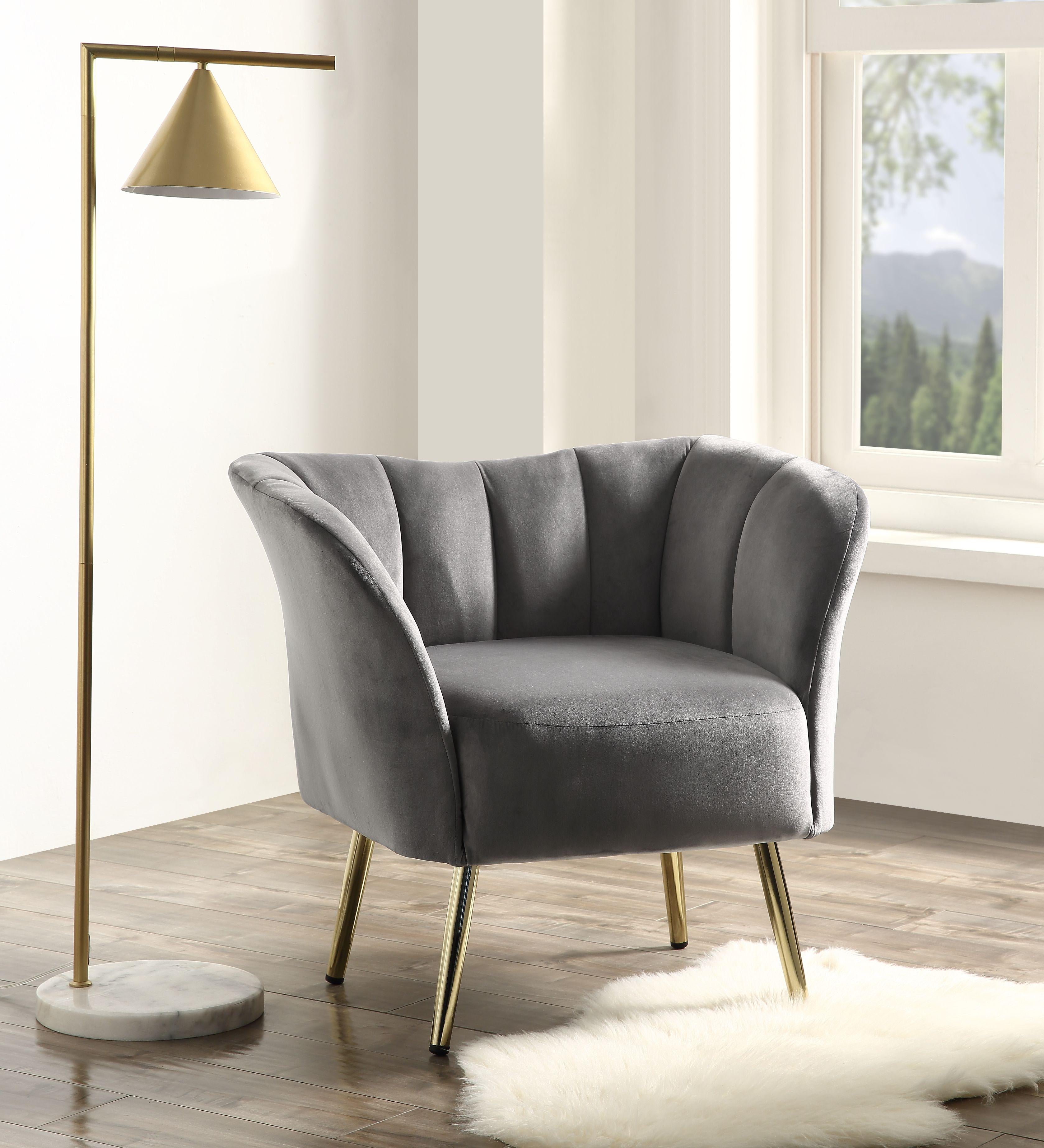 Reese Gray Velvet & Gold Accent Chair - Luxury Home Furniture (MI)