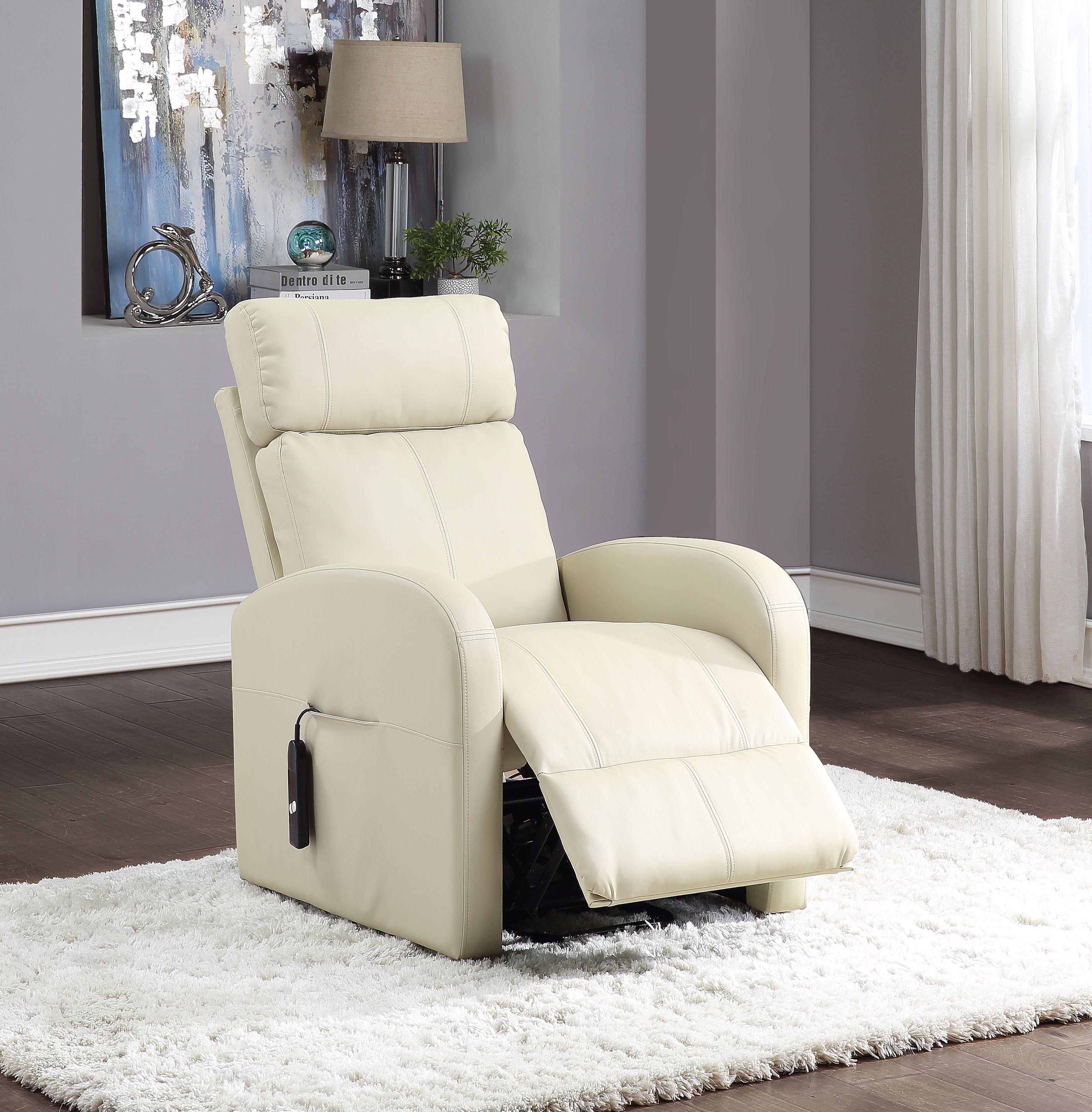 Ricardo Beige PU Recliner w/Power Lift - Luxury Home Furniture (MI)
