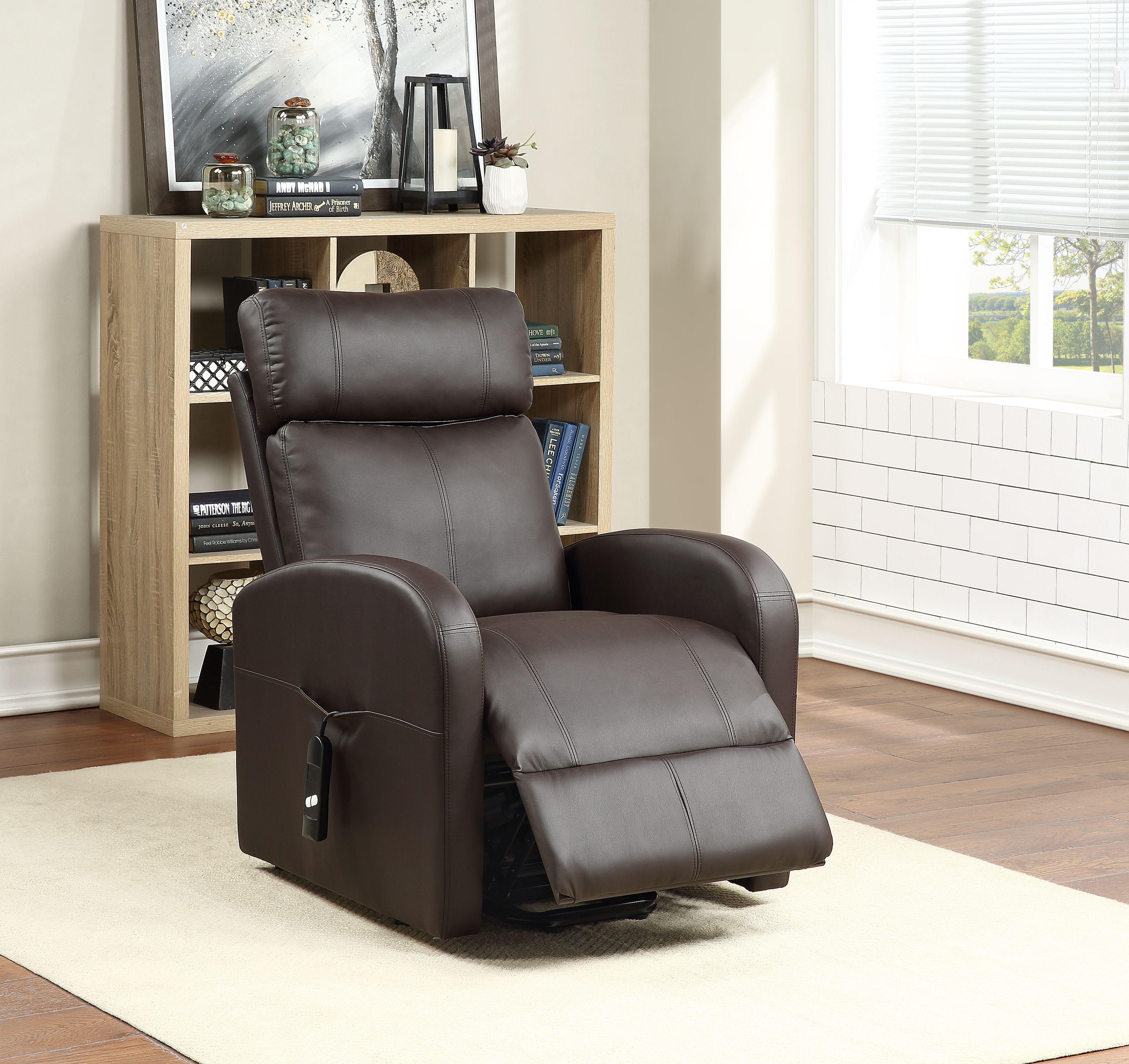 Ricardo Brown PU Recliner w/Power Lift - Luxury Home Furniture (MI)