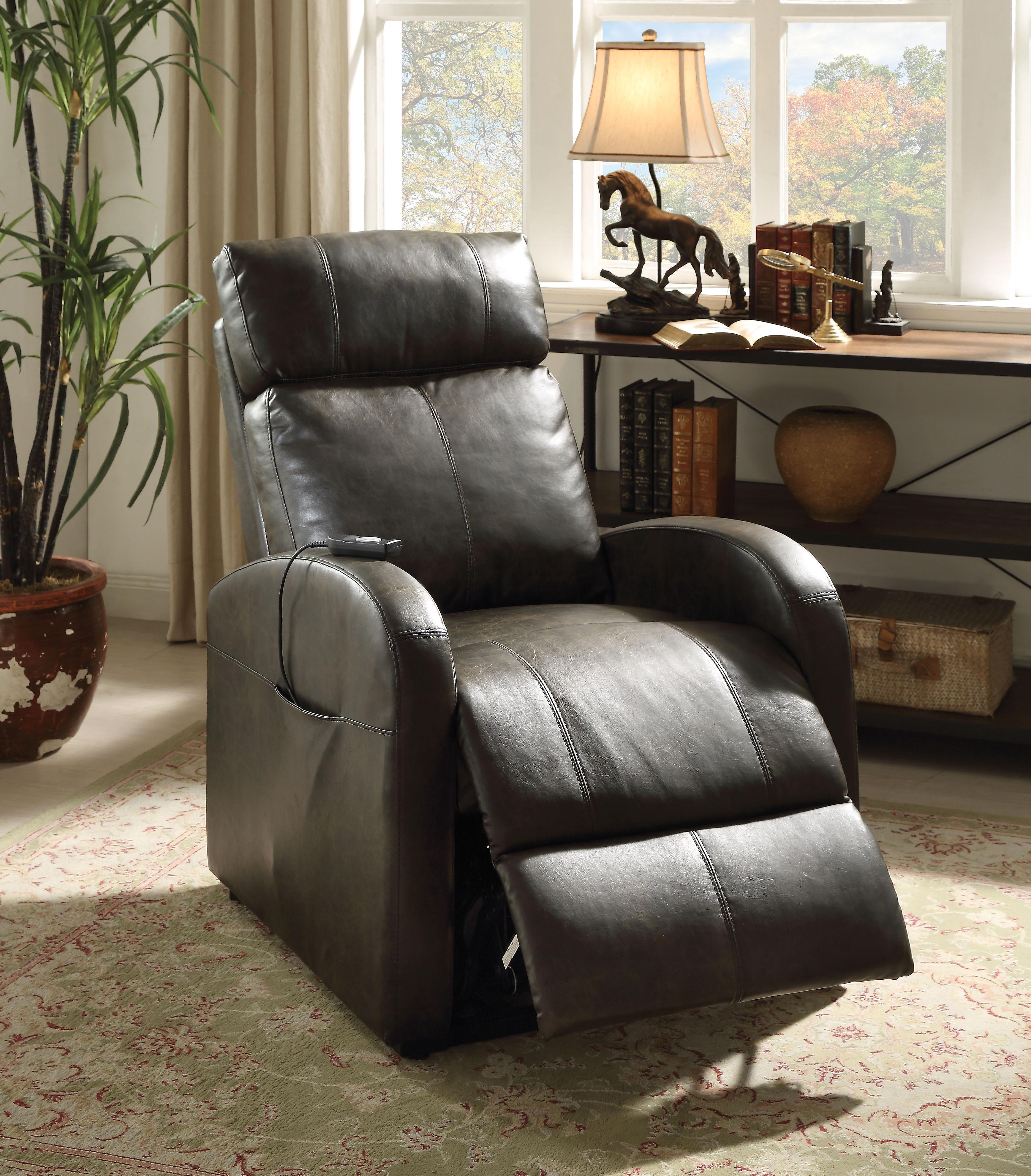 Ricardo Dark Gray PU Recliner w/Power Lift - Luxury Home Furniture (MI)