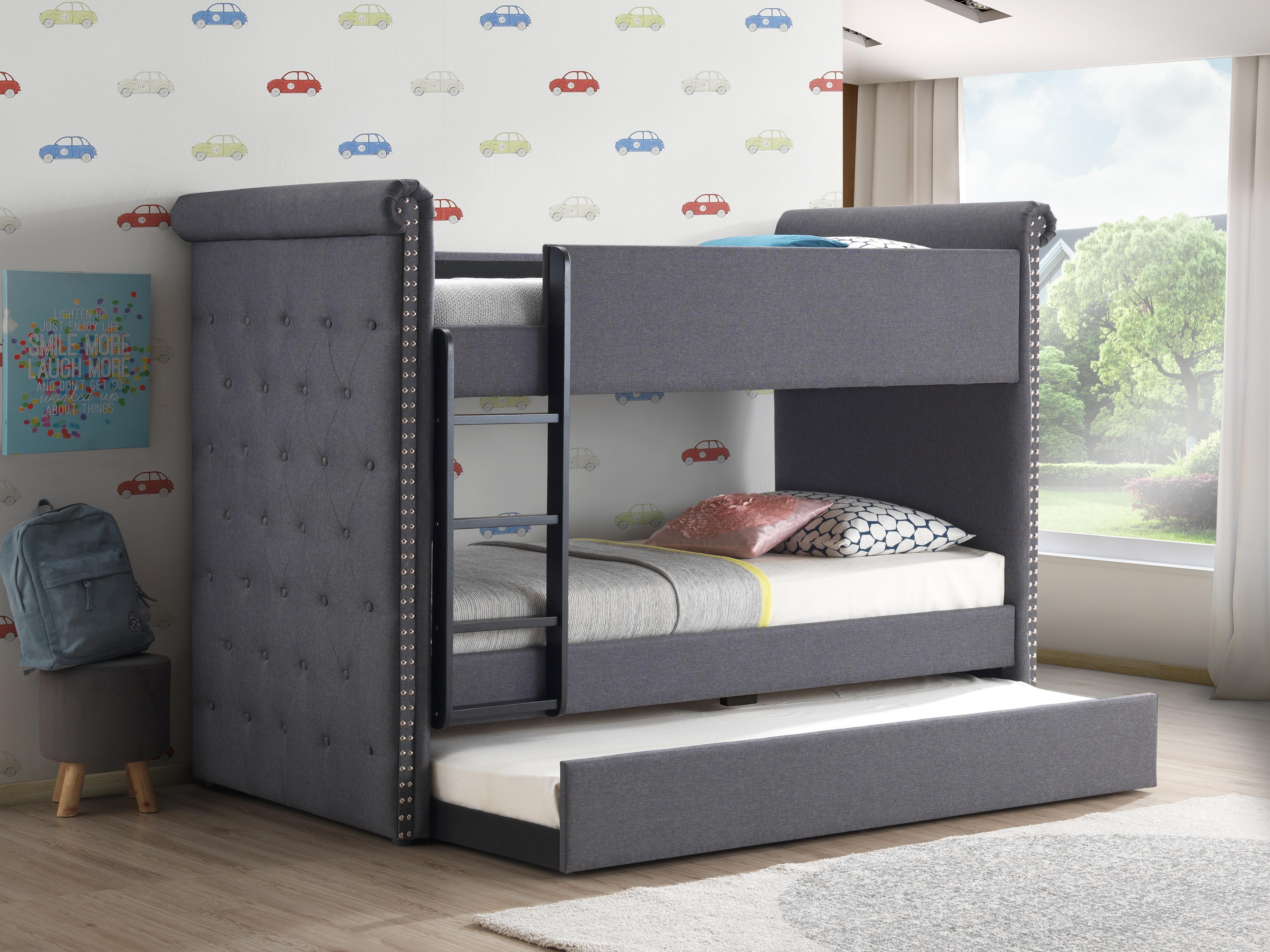 Romana II Gray Fabric Bunk Bed & Trundle (Twin/Twin) - Luxury Home Furniture (MI)