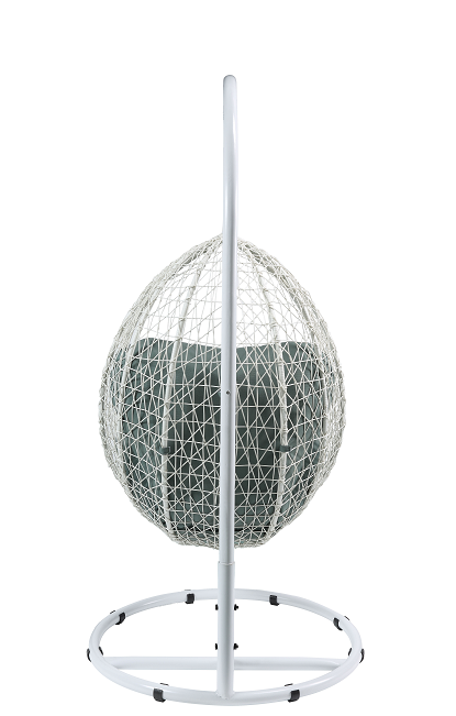 Simona Green Fabric & White Wicker Patio Swing Chair with Stand - Luxury Home Furniture (MI)
