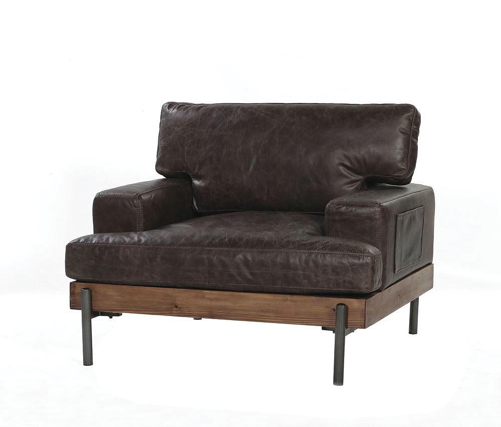 Silchester Oak & Distress Chocolate Top Grain Leather Chair - Luxury Home Furniture (MI)