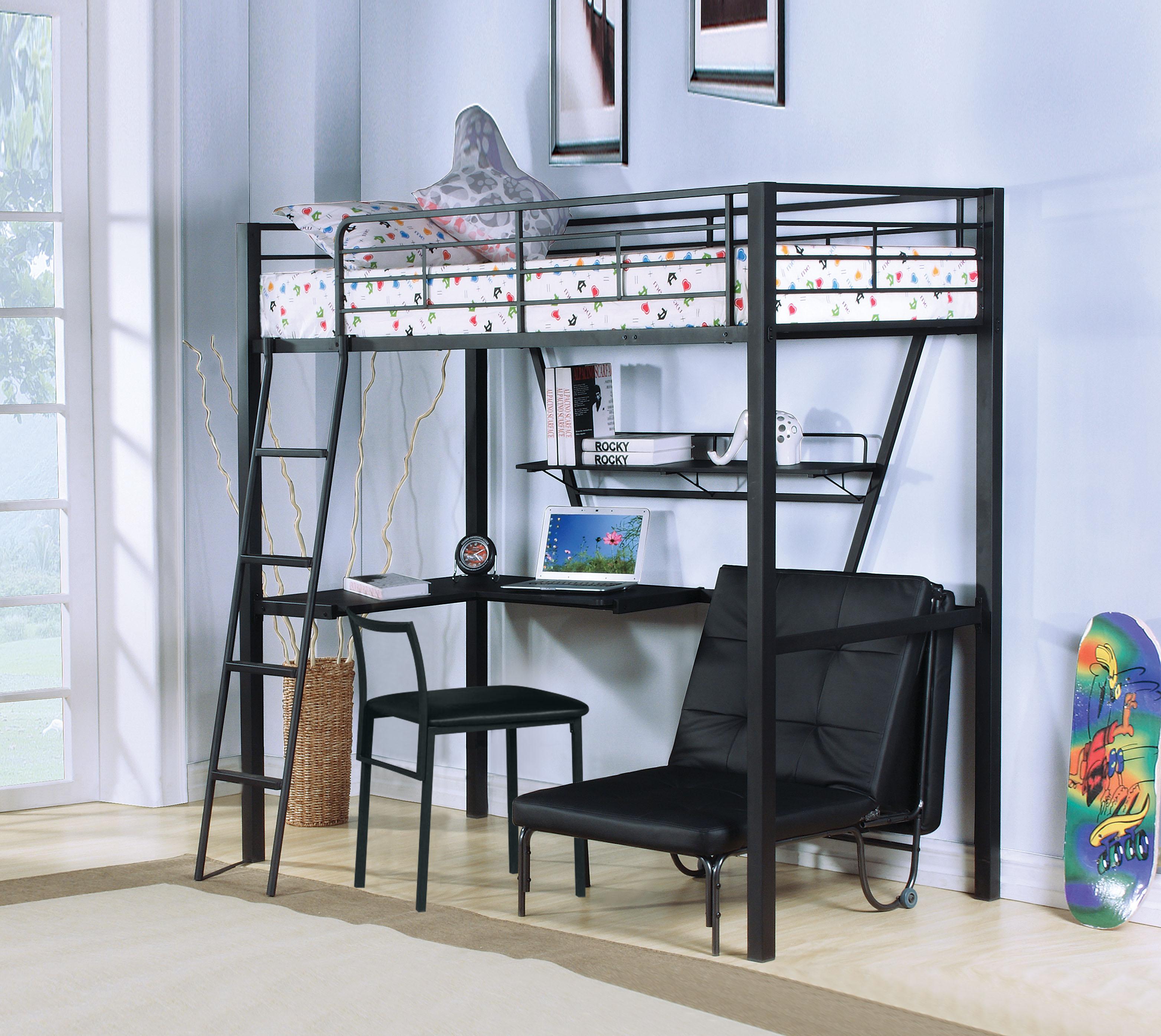 Senon Silver & Black Loft Bed & Desk - Luxury Home Furniture (MI)