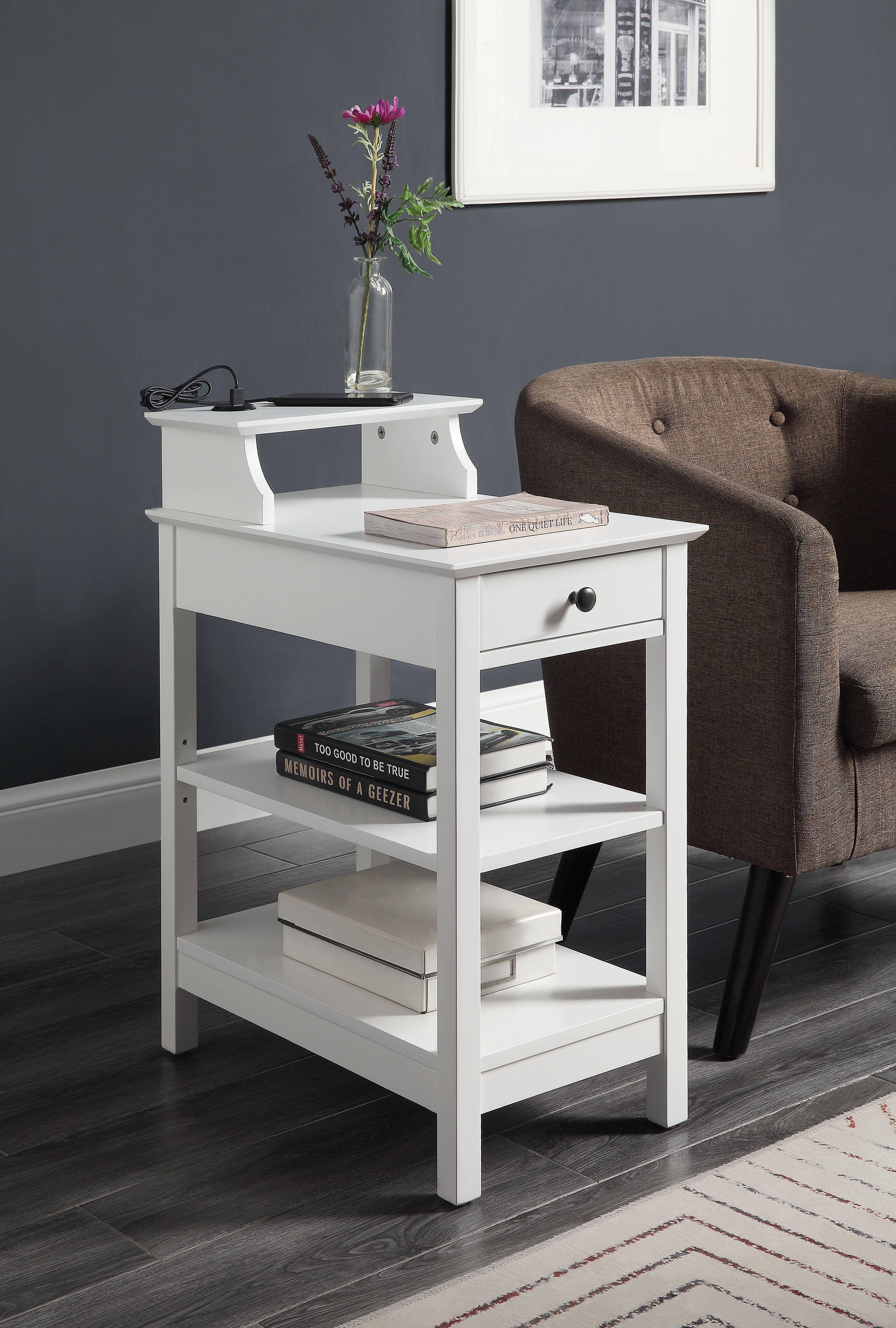 Slayer White Side Table (USB Charging Dock) - Luxury Home Furniture (MI)