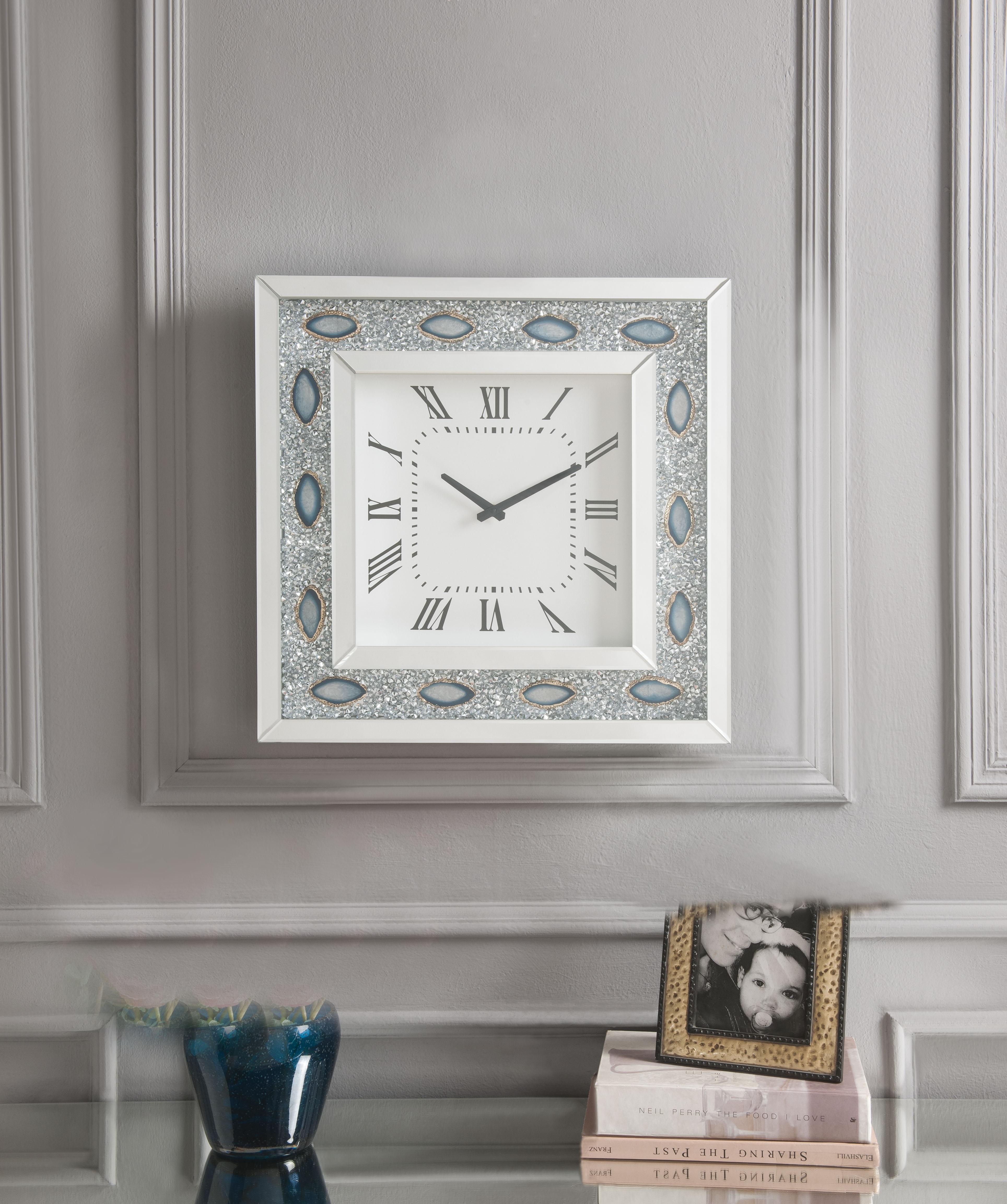 Sonia Mirrored & Faux Agate Wall Clock - Luxury Home Furniture (MI)