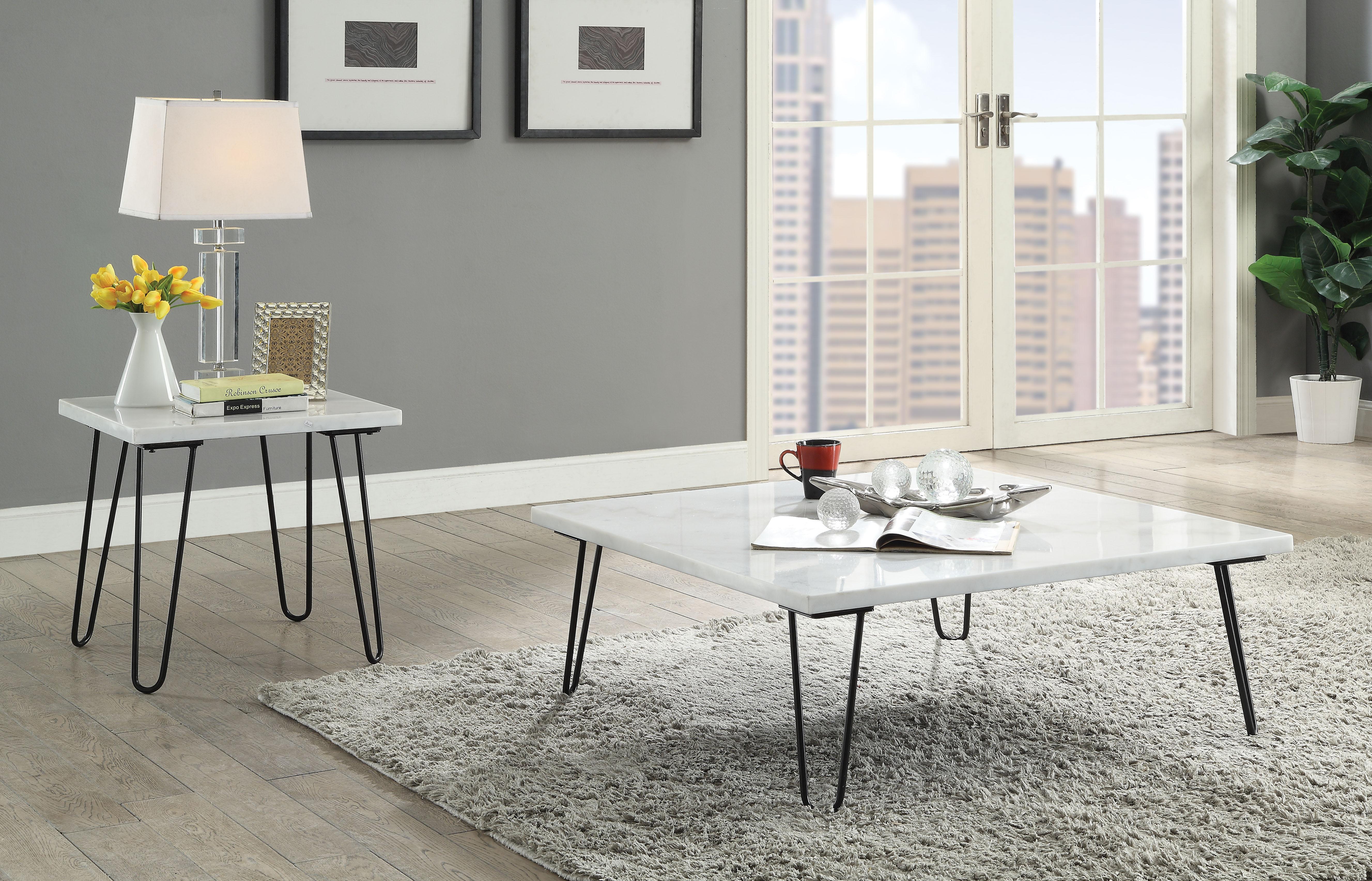 Telestis White Marble & Black Coffee Table - Luxury Home Furniture (MI)