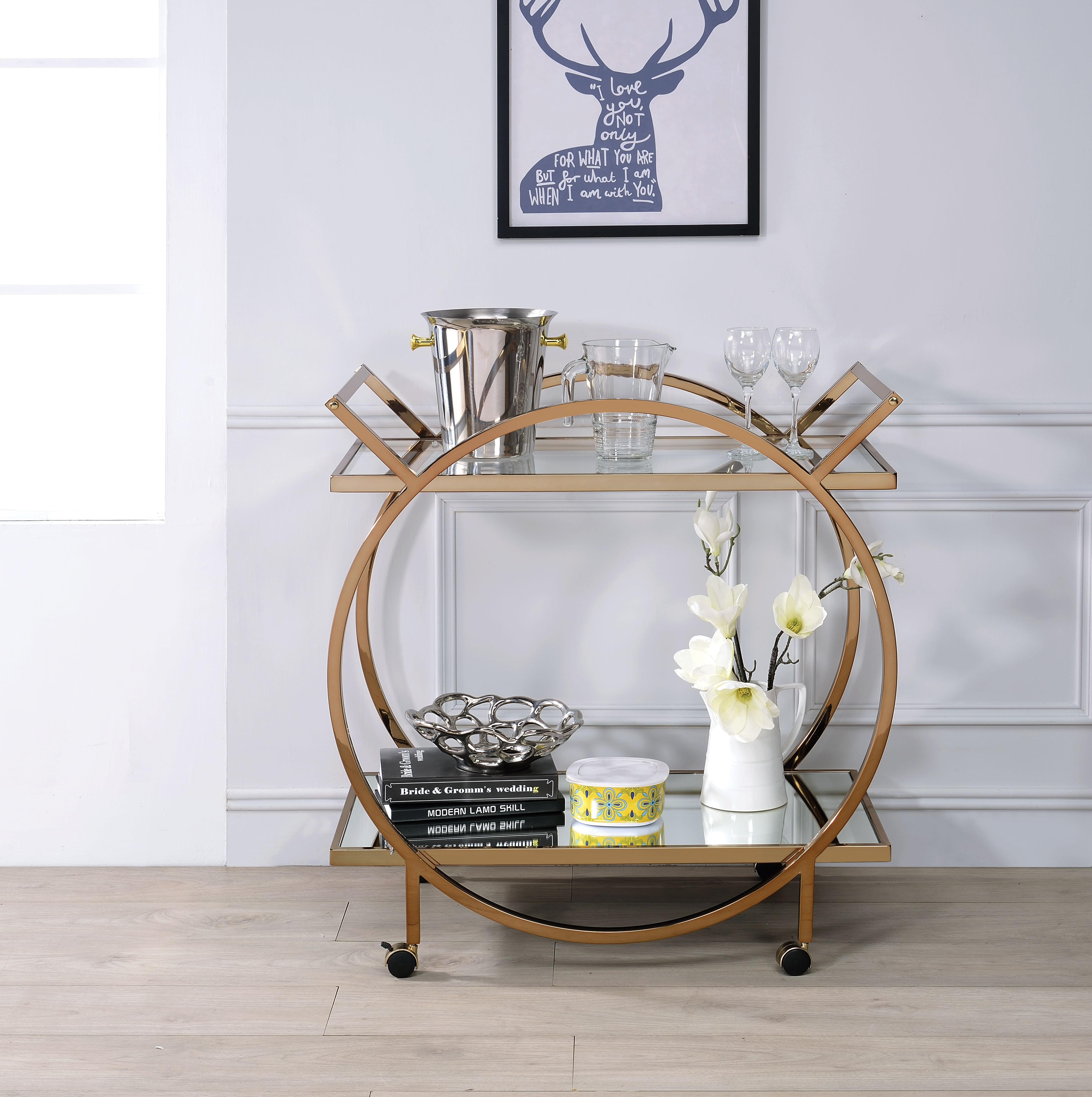 Traverse Champagne & Mirrored Serving Cart - Luxury Home Furniture (MI)