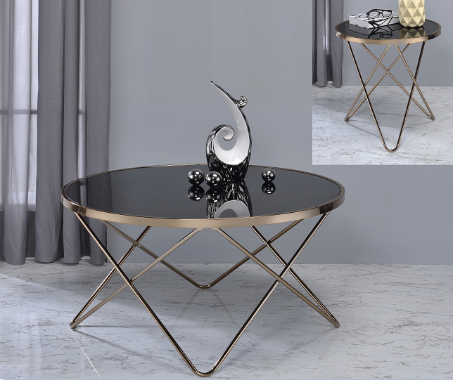Valora Champagne & Black Glass Coffee Table - Luxury Home Furniture (MI)