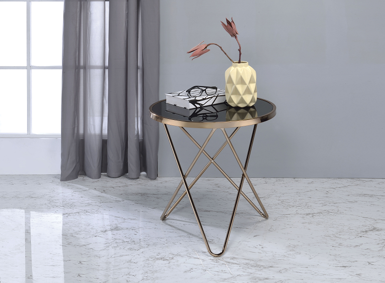 Valora Champagne & Black Glass End Table - Luxury Home Furniture (MI)